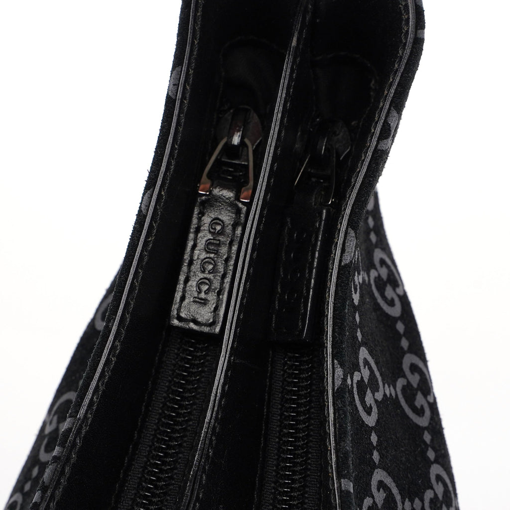 1997 Black Suede GG Hobo Shoulder Bag