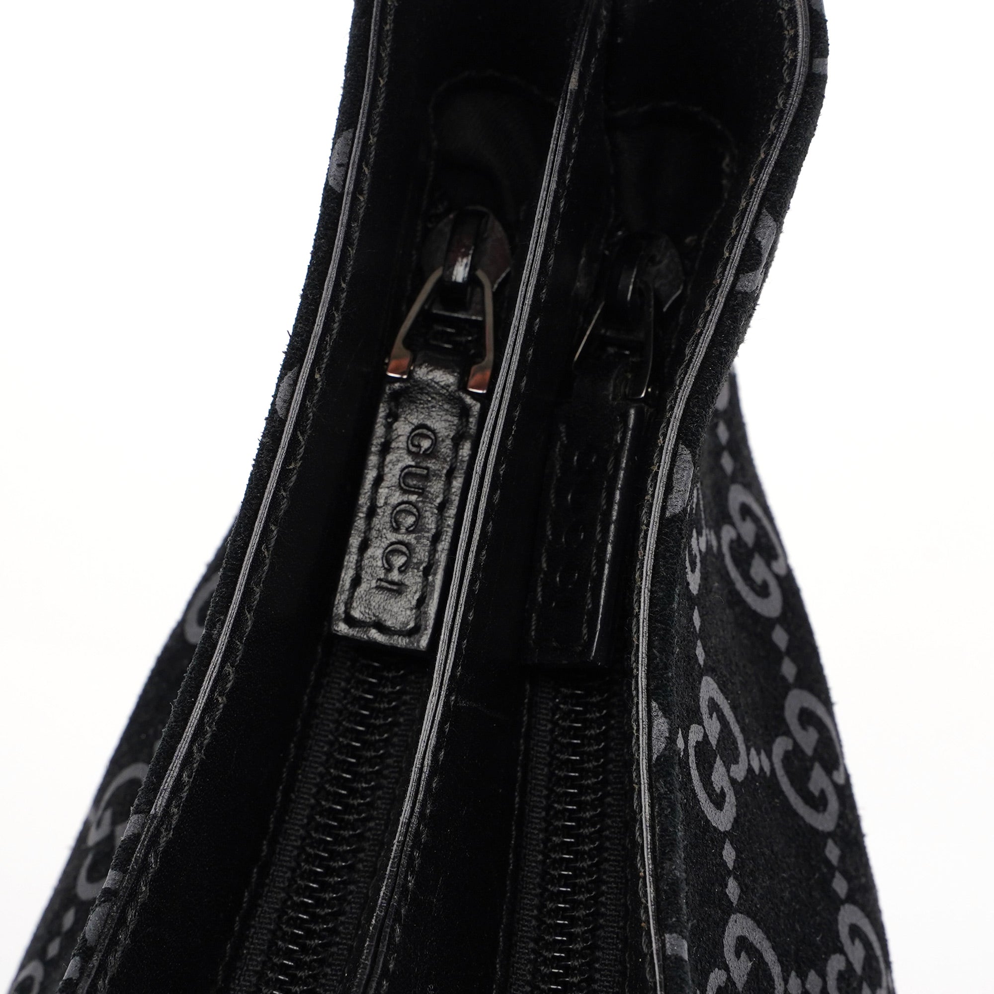 1997 Black Suede GG Hobo Shoulder Bag