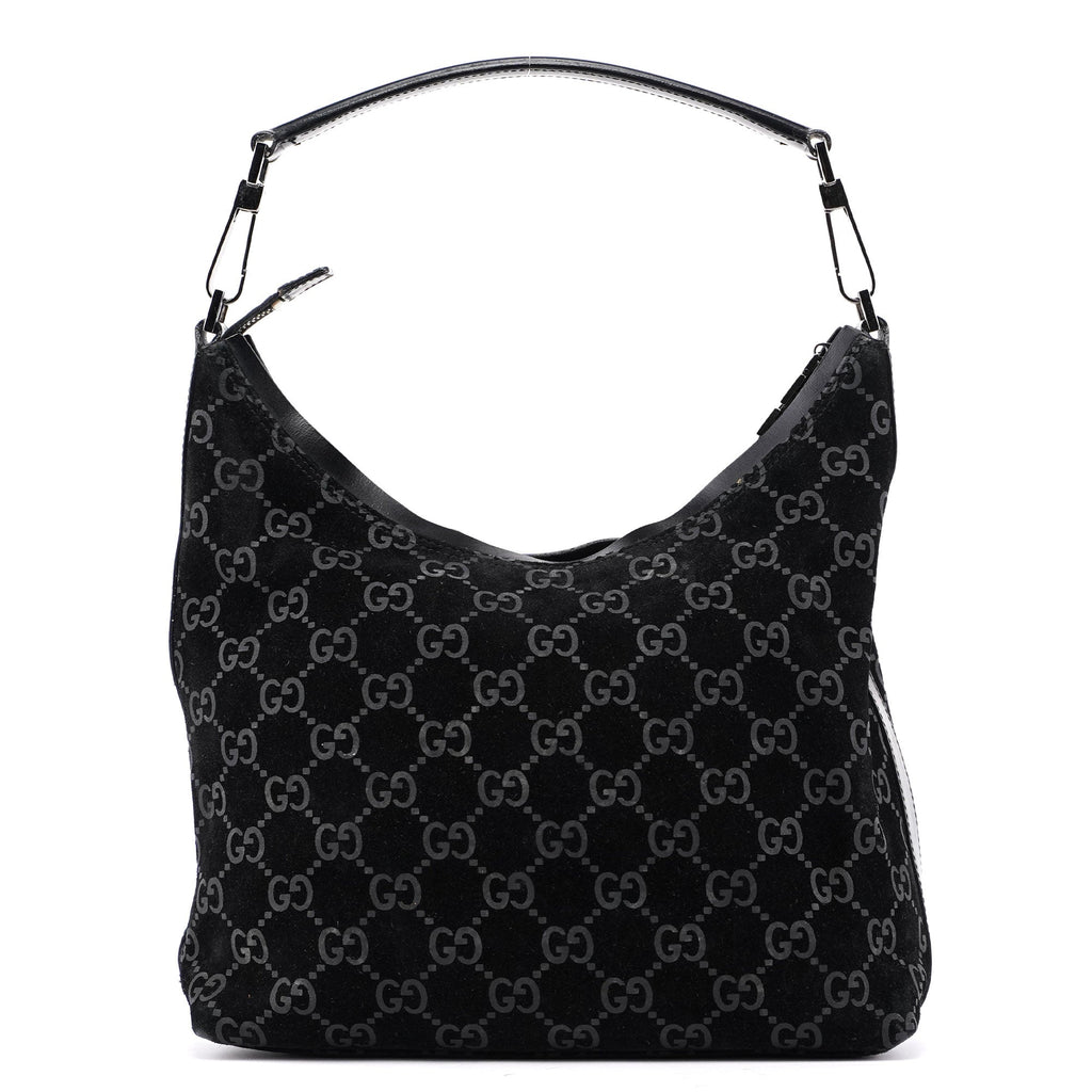 1997 Black Suede GG Hobo Shoulder Bag