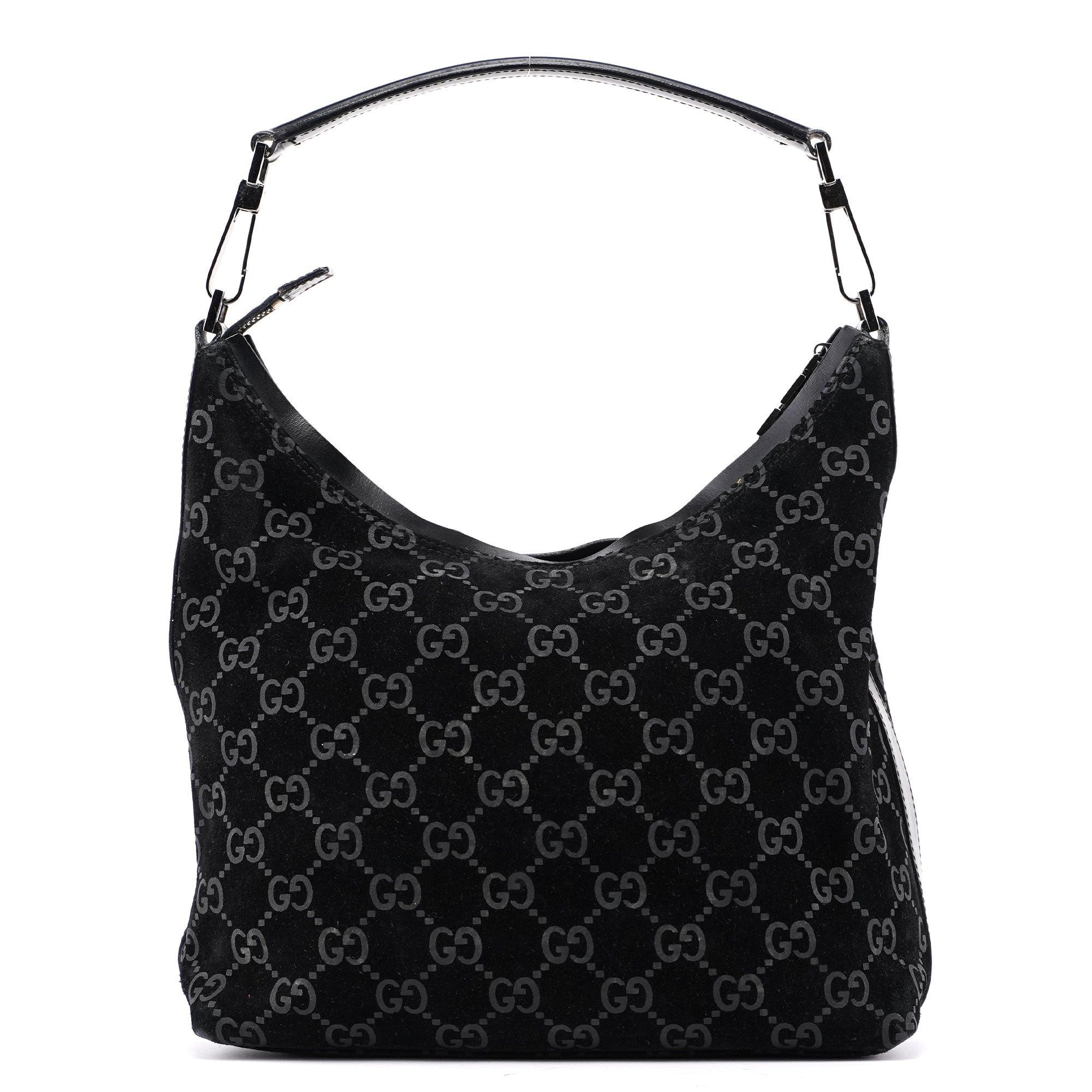 1997 Black Suede GG Hobo Shoulder Bag