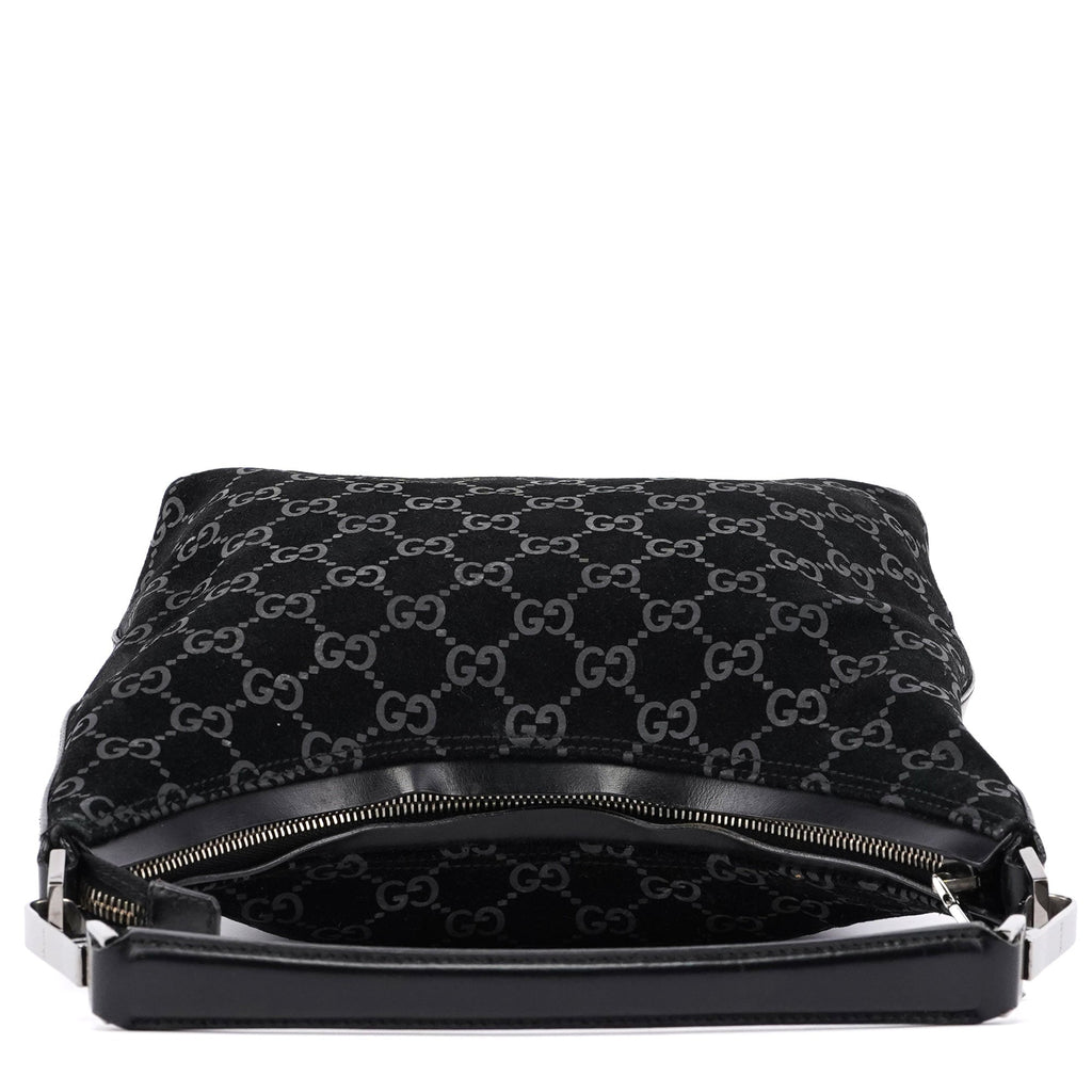 1997 Black Suede GG Hobo Shoulder Bag