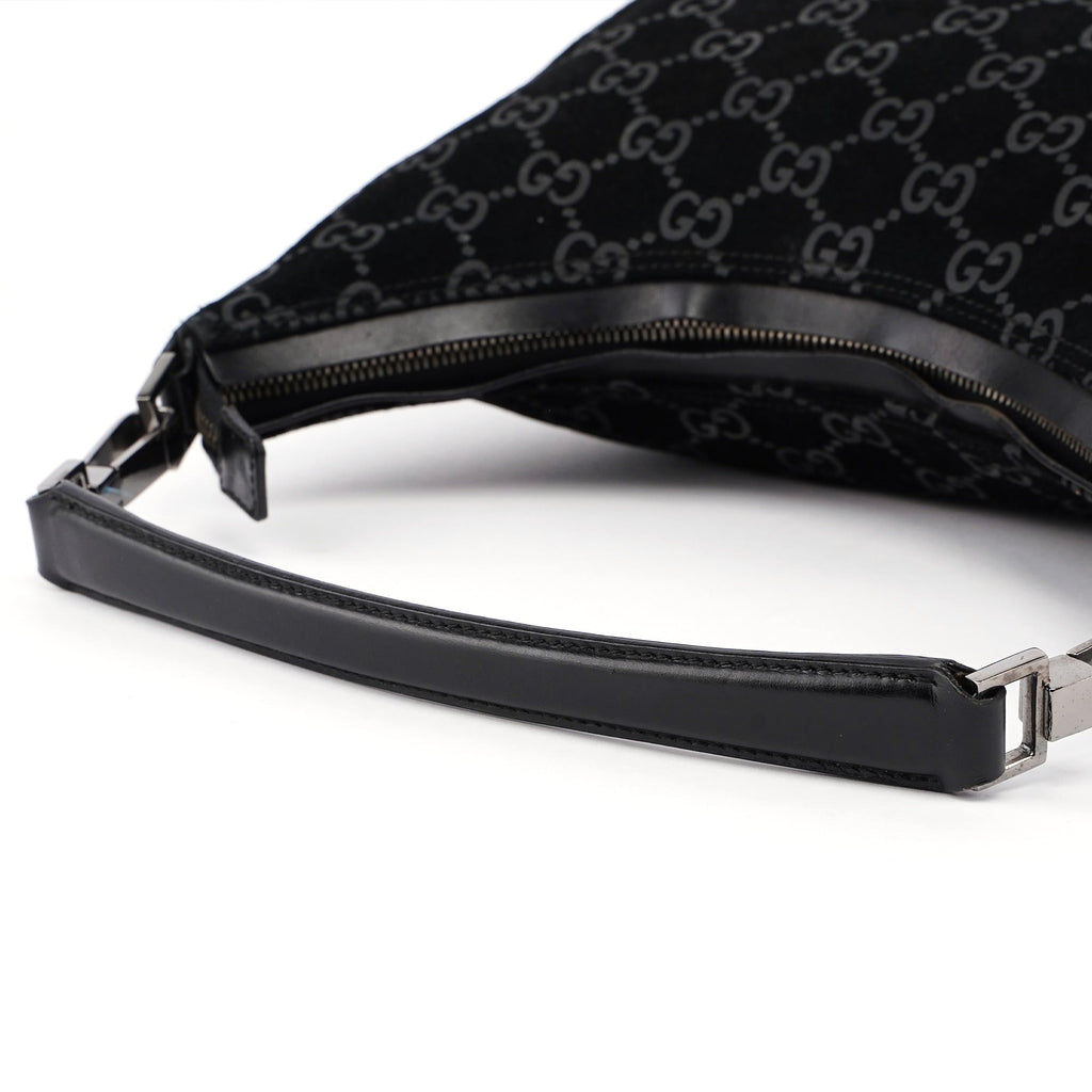 1997 Black Suede GG Hobo Shoulder Bag