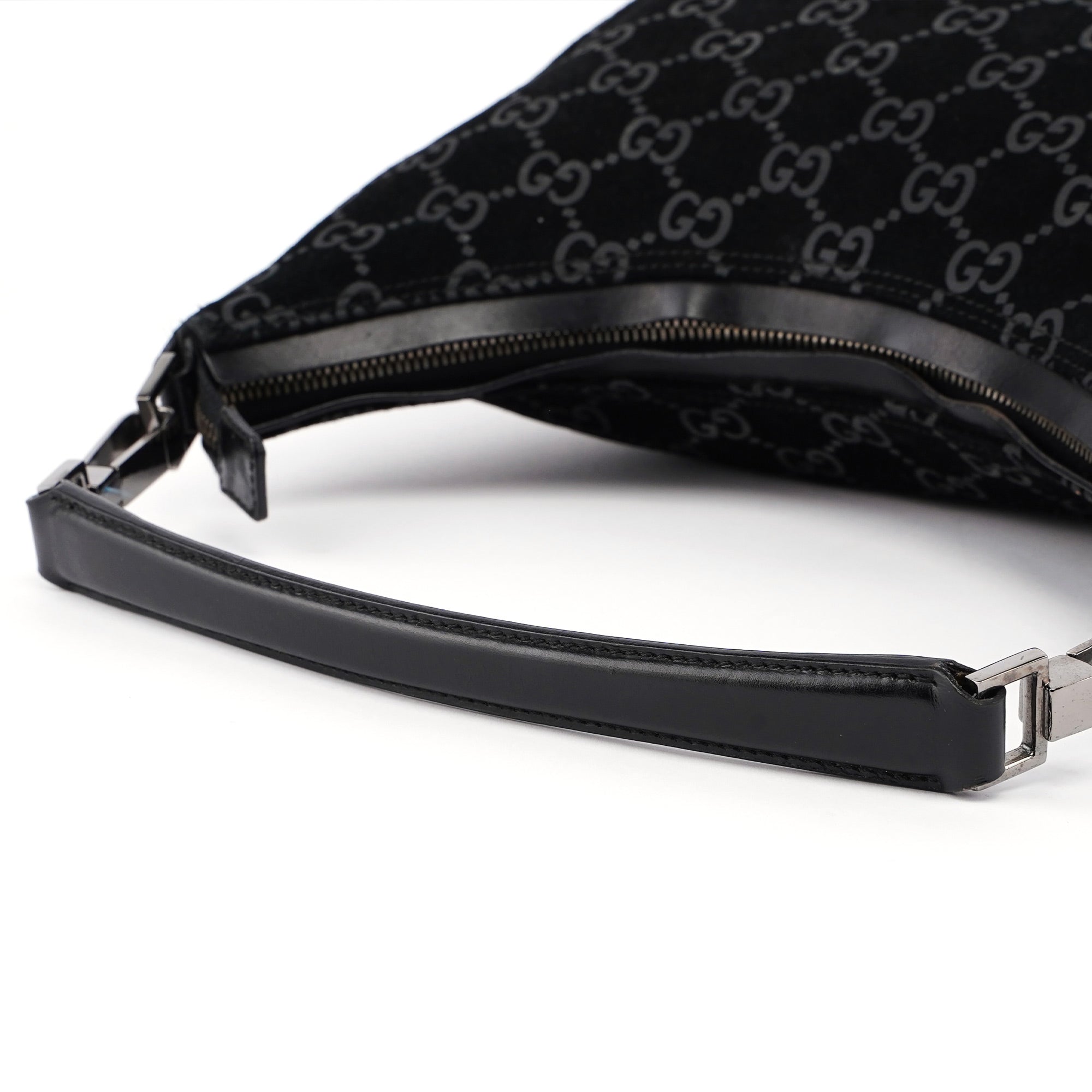 1997 Black Suede GG Hobo Shoulder Bag