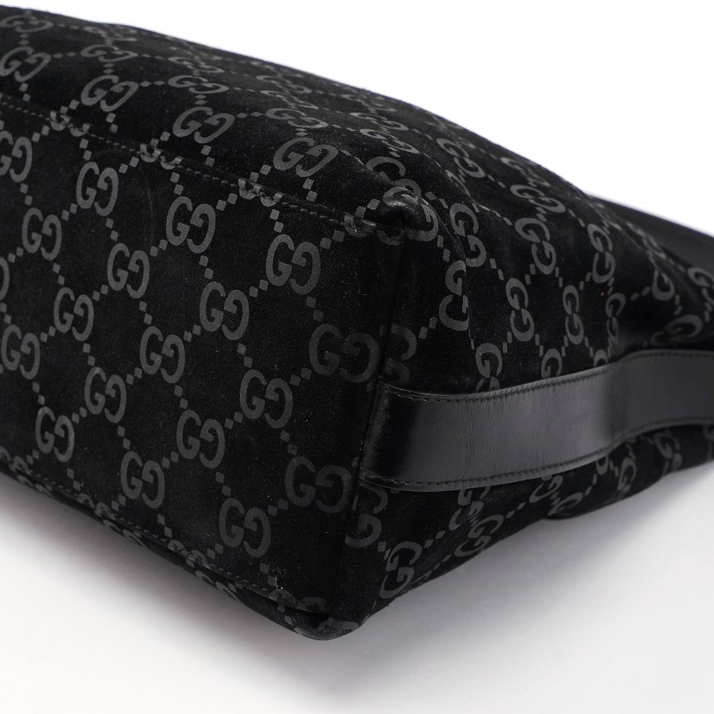 1997 Black Suede GG Hobo Shoulder Bag
