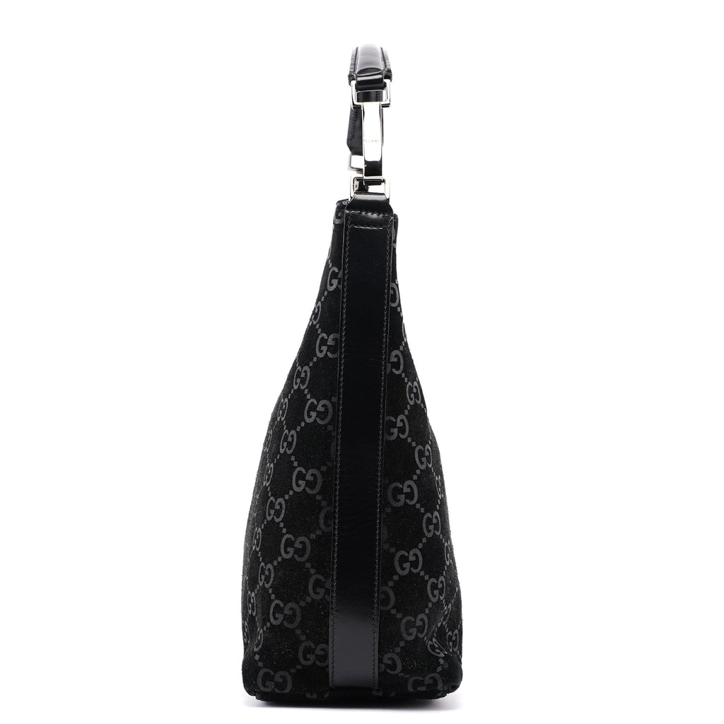 1997 Black Suede GG Hobo Shoulder Bag