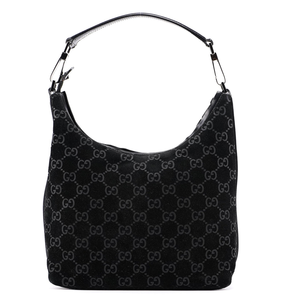 1997 Black Suede GG Hobo Shoulder Bag