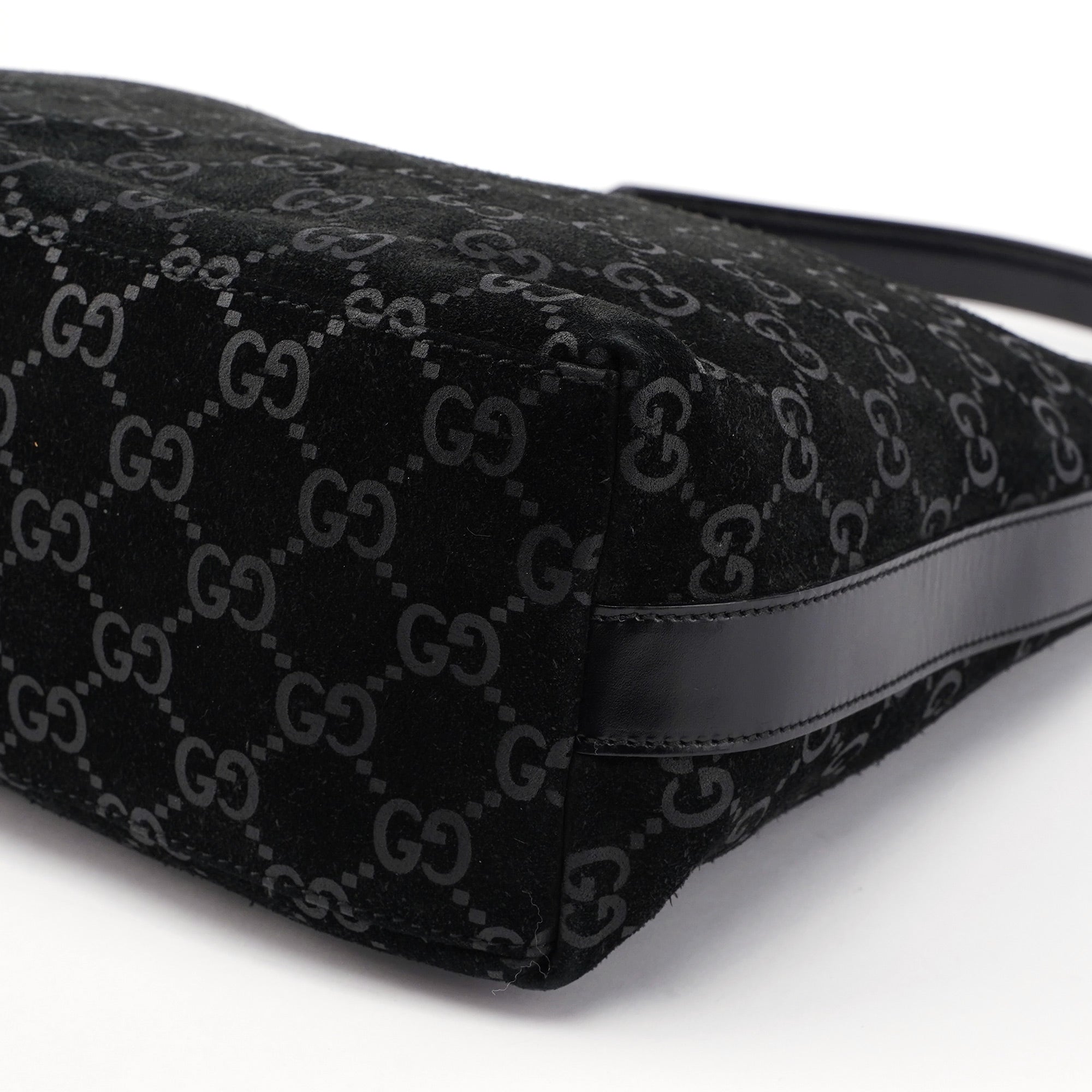 1997 Black Suede GG Hobo Shoulder Bag