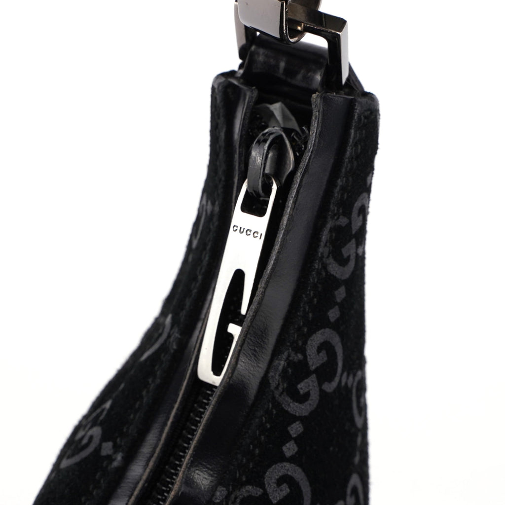 1997 Black Suede GG Hobo Shoulder Bag