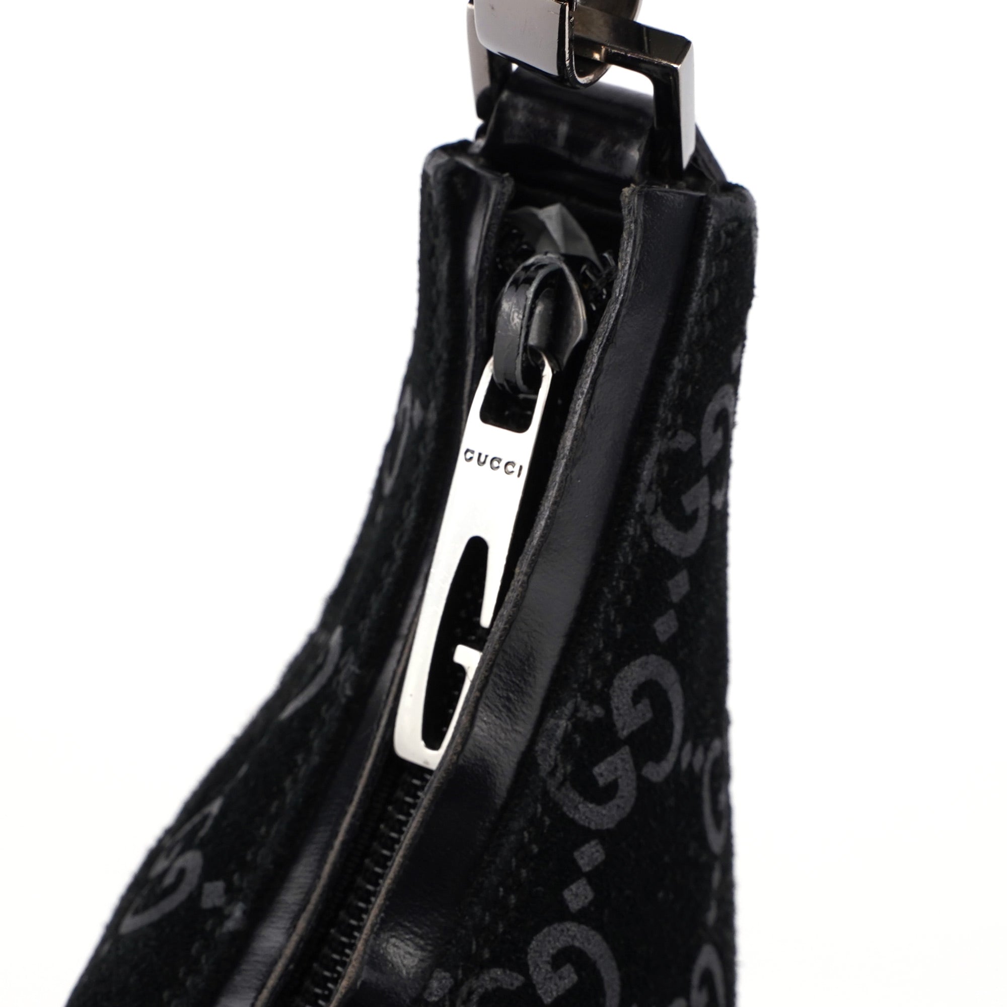 1997 Black Suede GG Hobo Shoulder Bag