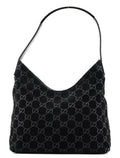 1997 Black Suede GG Hobo Shoulder Bag