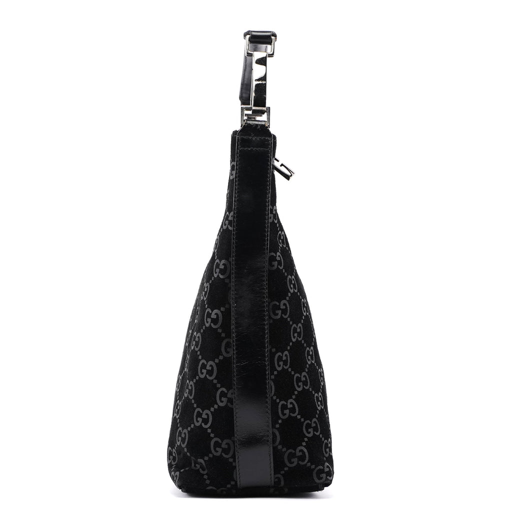1997 Black Suede GG Hobo Shoulder Bag