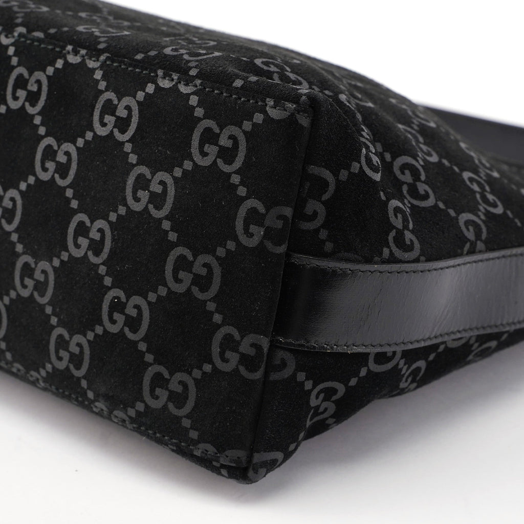 1997 Black Suede GG Hobo Shoulder Bag