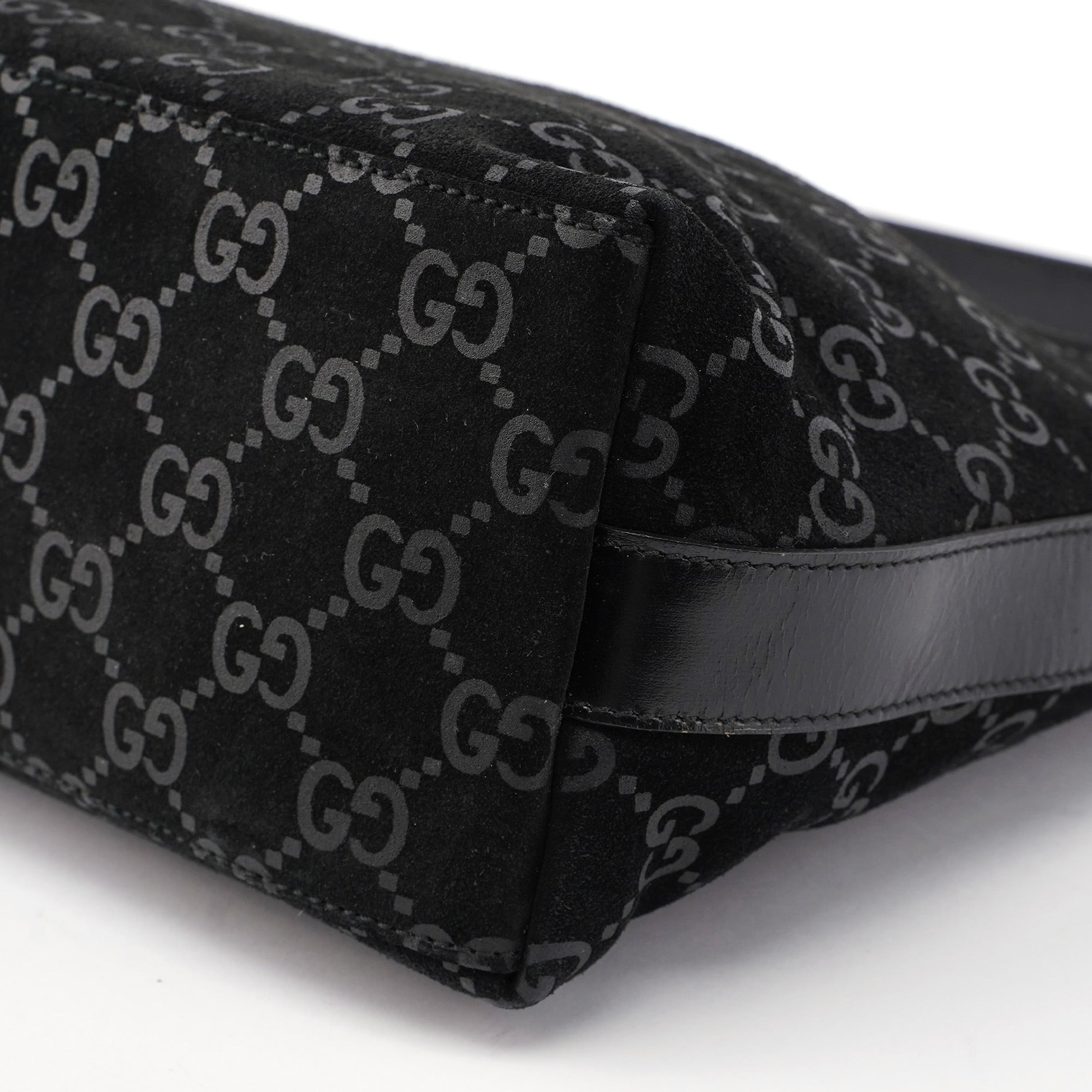 1997 Black Suede GG Hobo Shoulder Bag