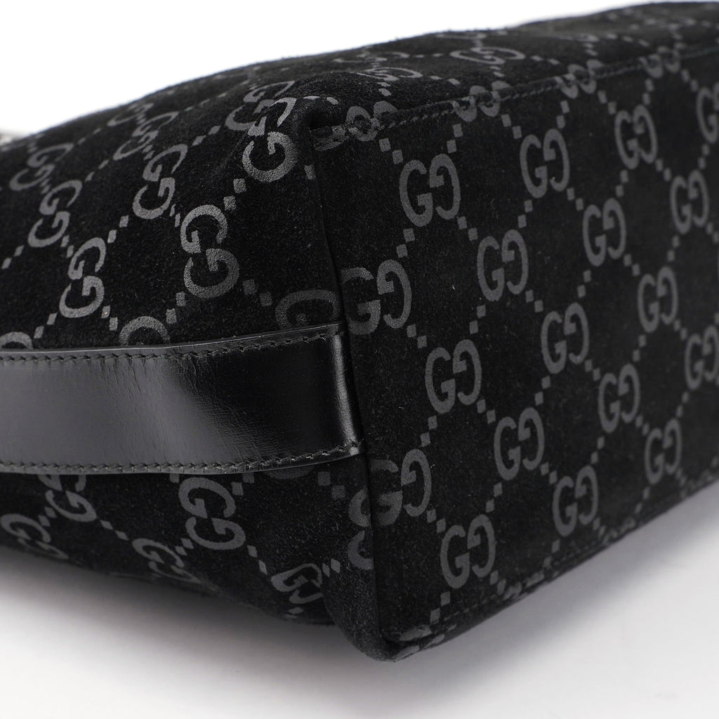 1997 Black Suede GG Hobo Shoulder Bag