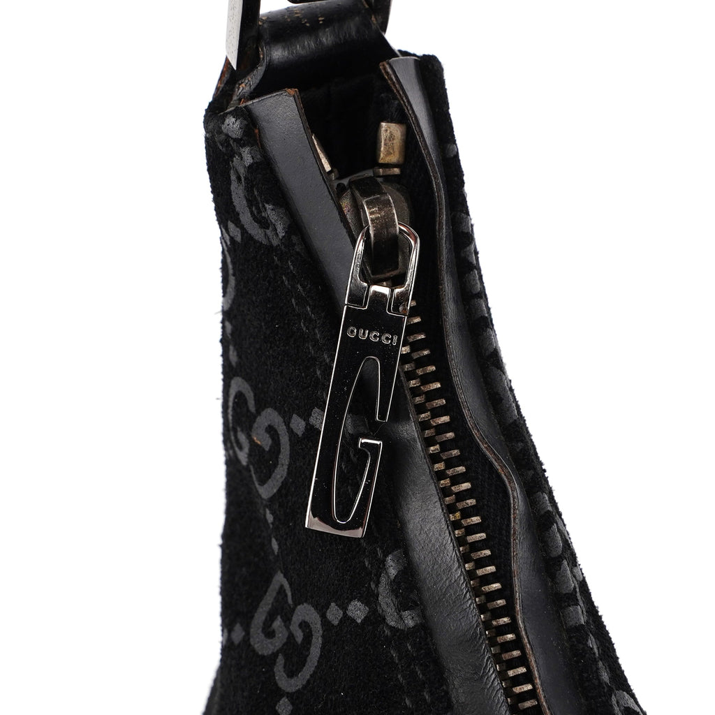 1997 Black Suede GG Hobo Shoulder Bag