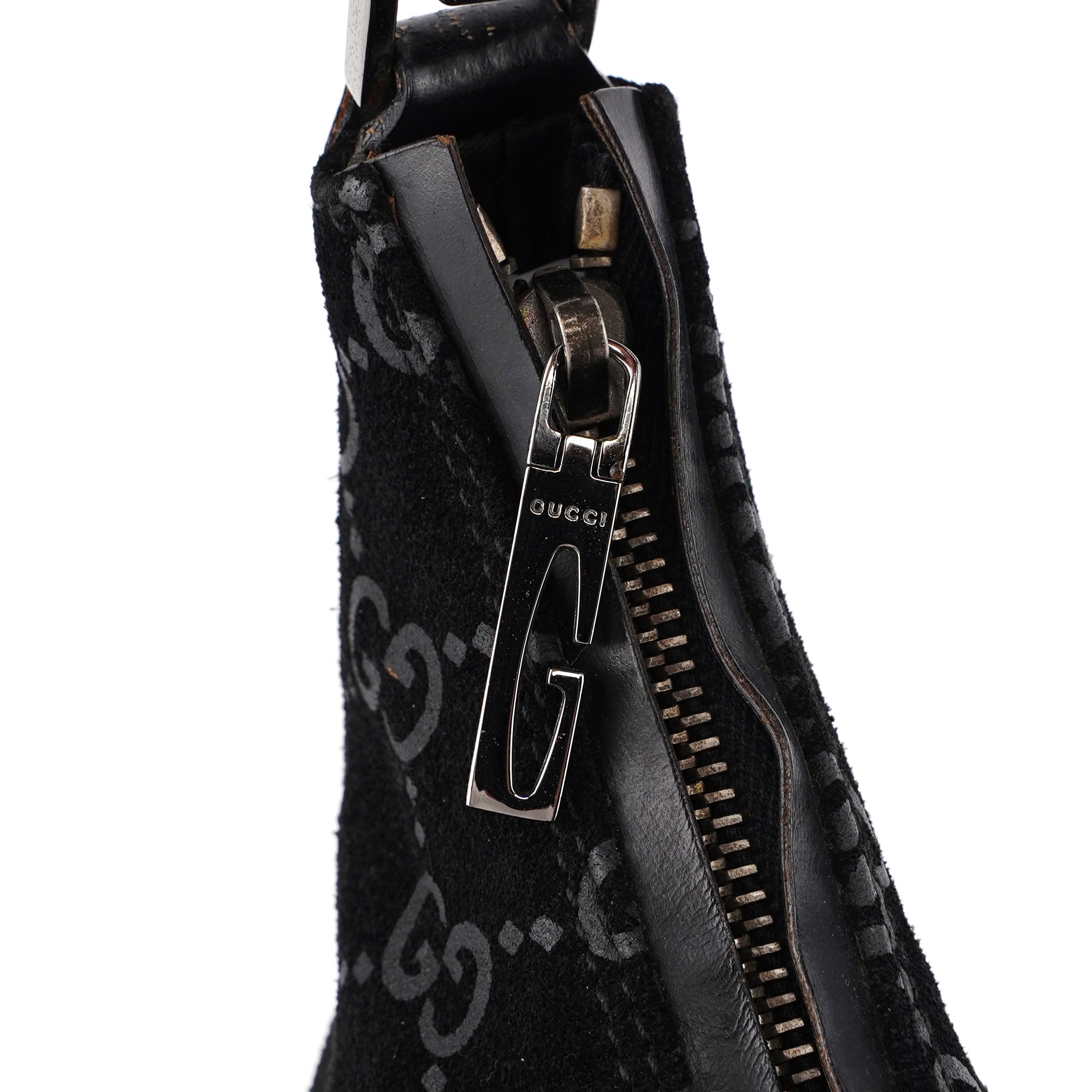 1997 Black Suede GG Hobo Shoulder Bag