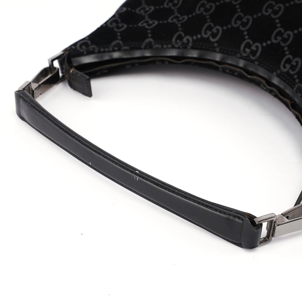 1997 Black Suede GG Hobo Shoulder Bag