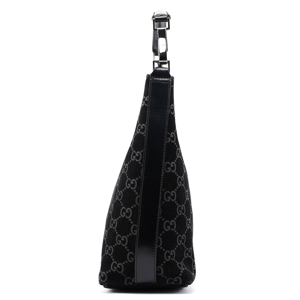 1997 Black Suede GG Hobo Shoulder Bag