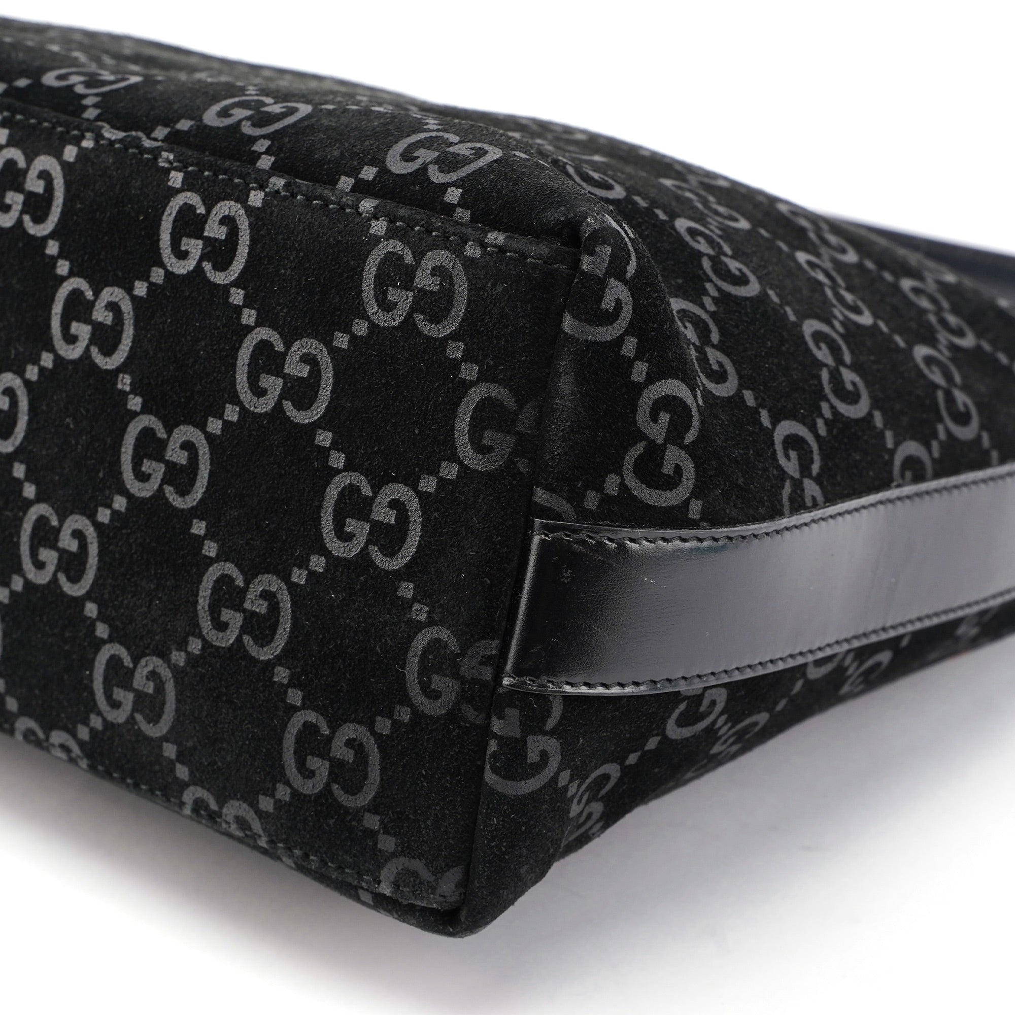 1997 Black Suede GG Hobo Shoulder Bag