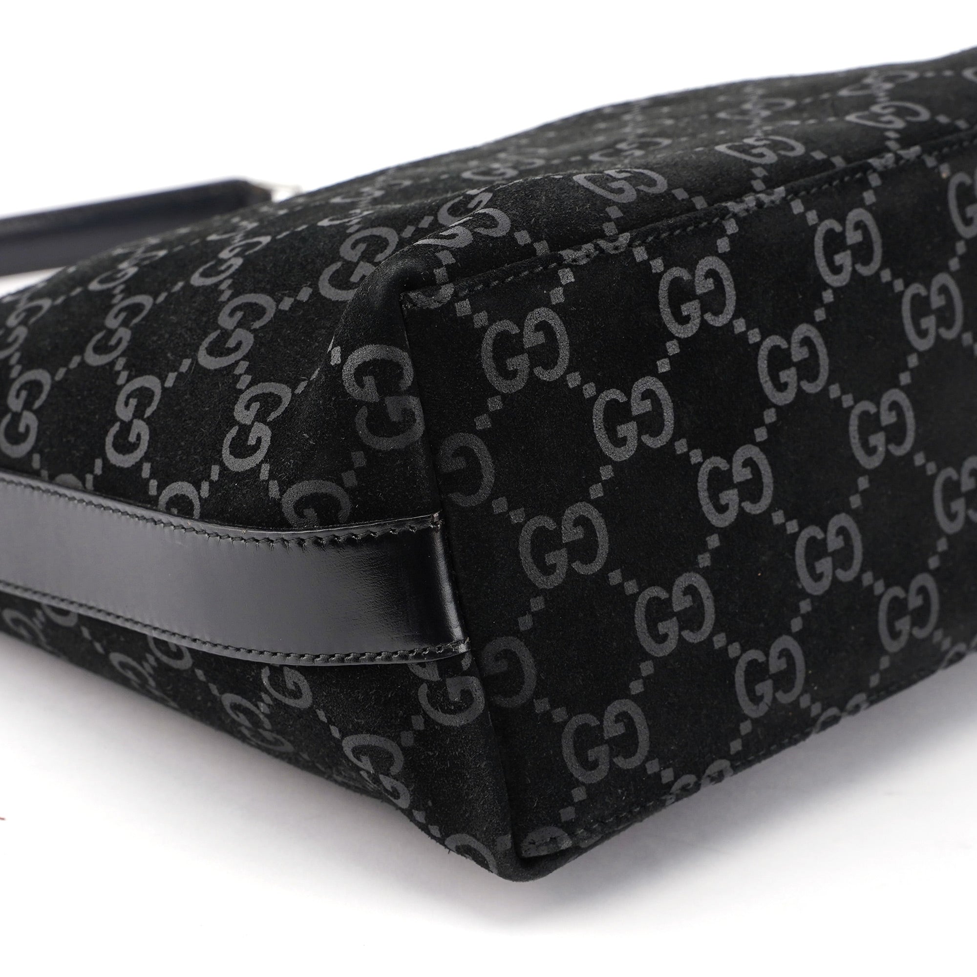 1997 Black Suede GG Hobo Shoulder Bag