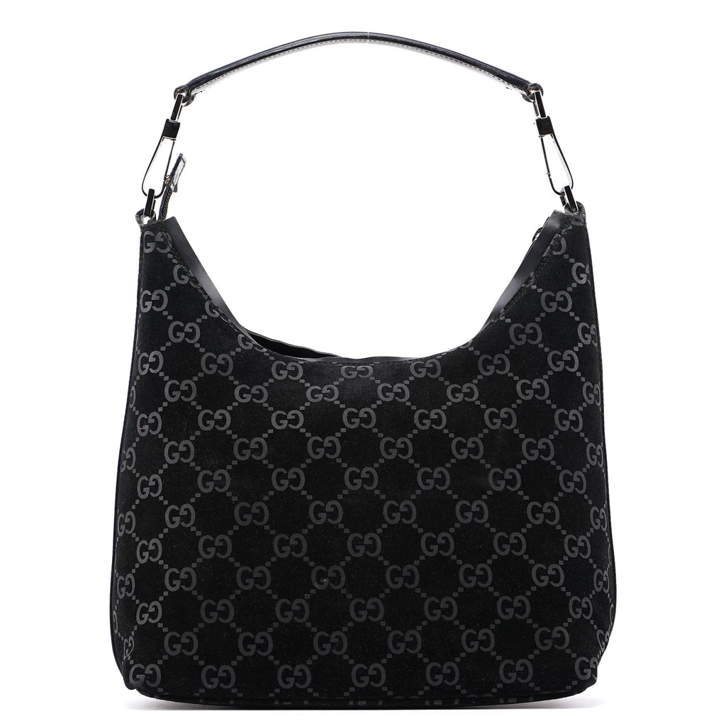 1997 Black Suede GG Hobo Shoulder Bag