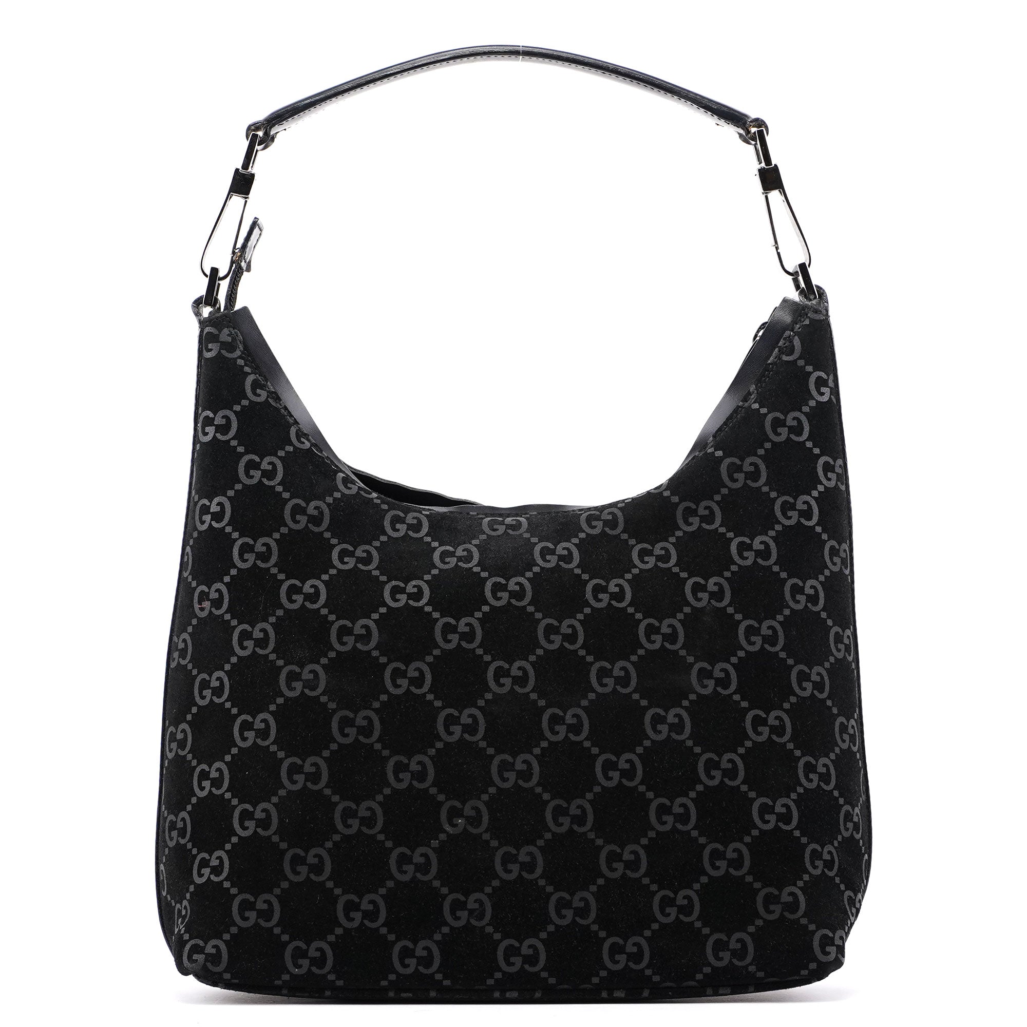 1997 Black Suede GG Hobo Shoulder Bag