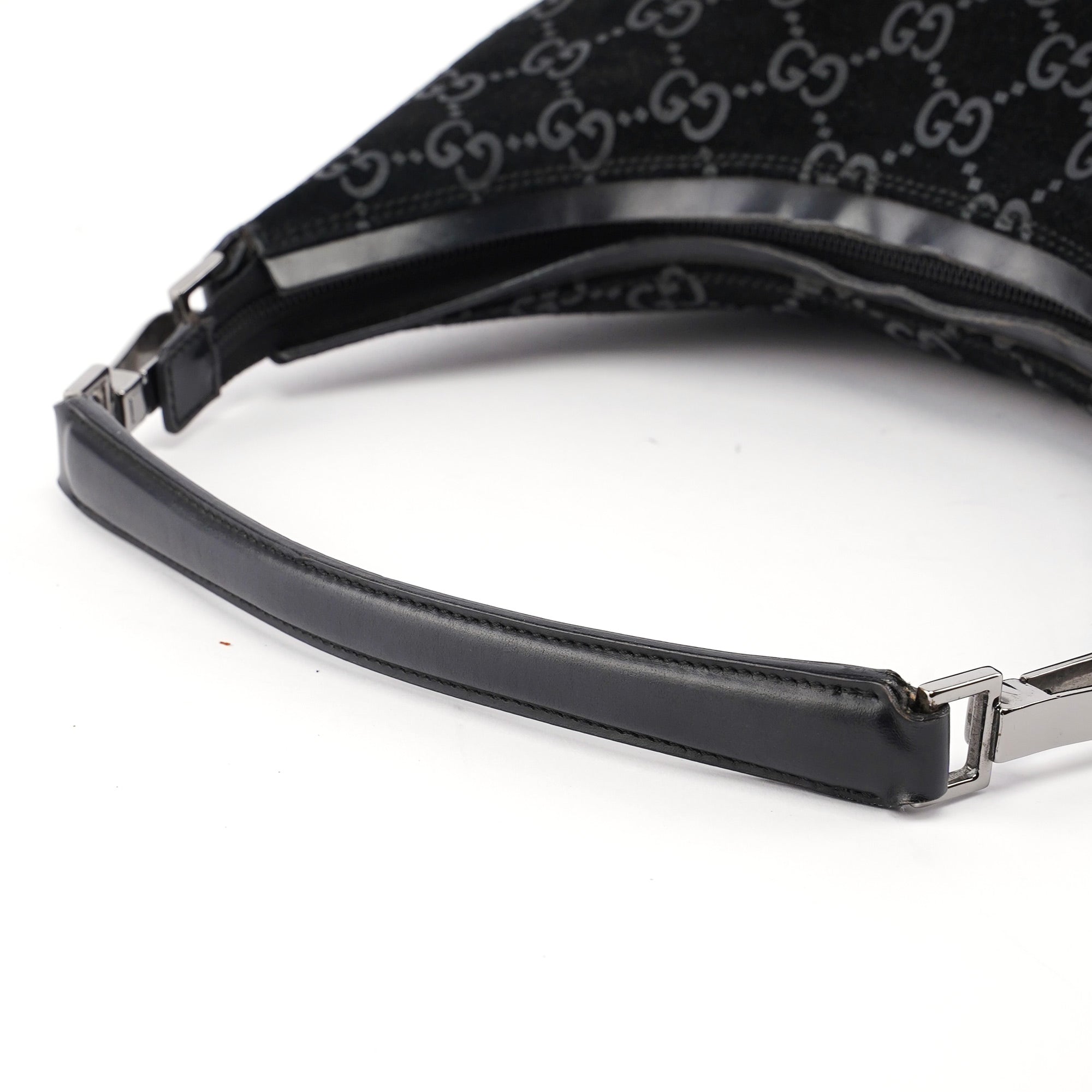 1997 Black Suede GG Hobo Shoulder Bag