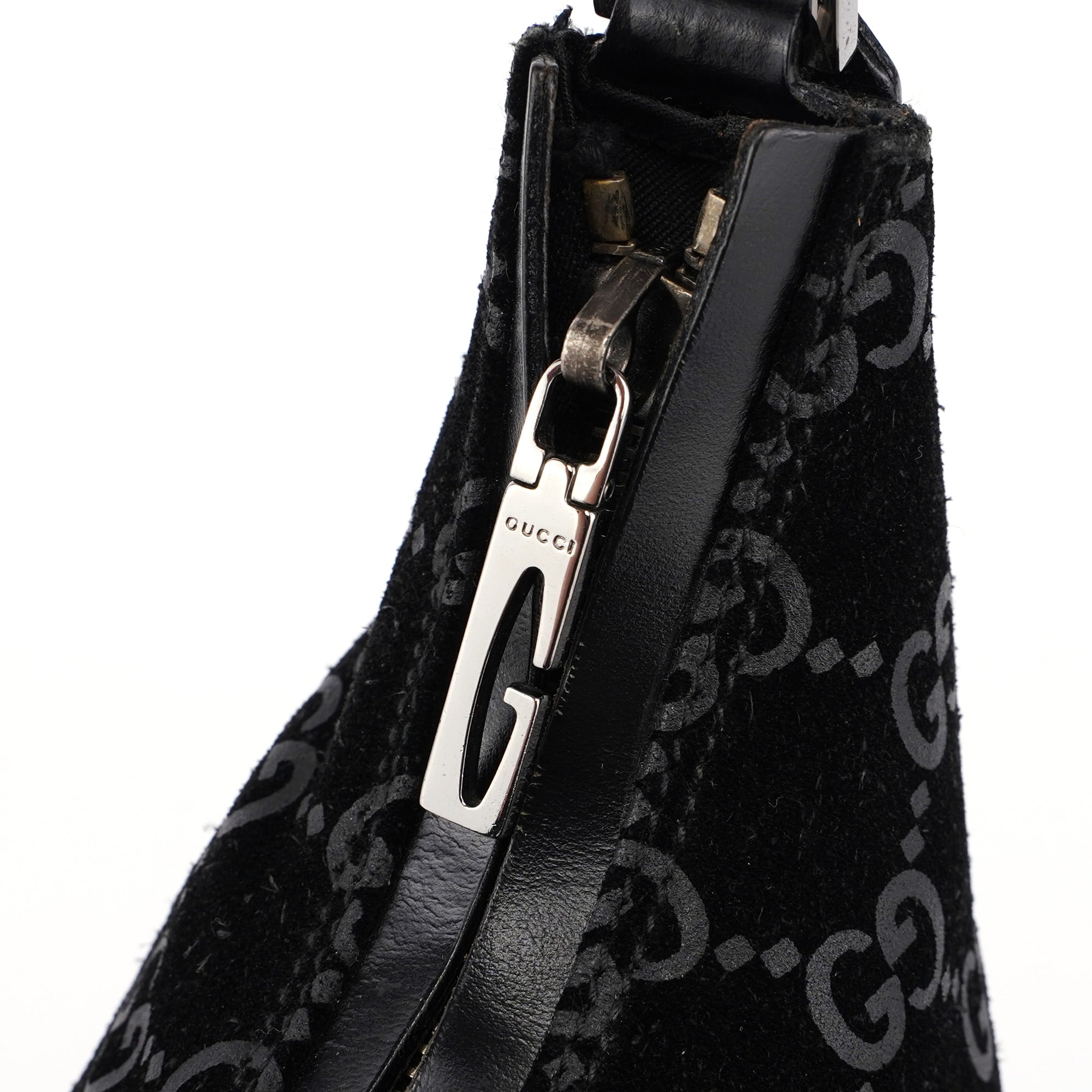 1997 Black Suede GG Shoulder Bag