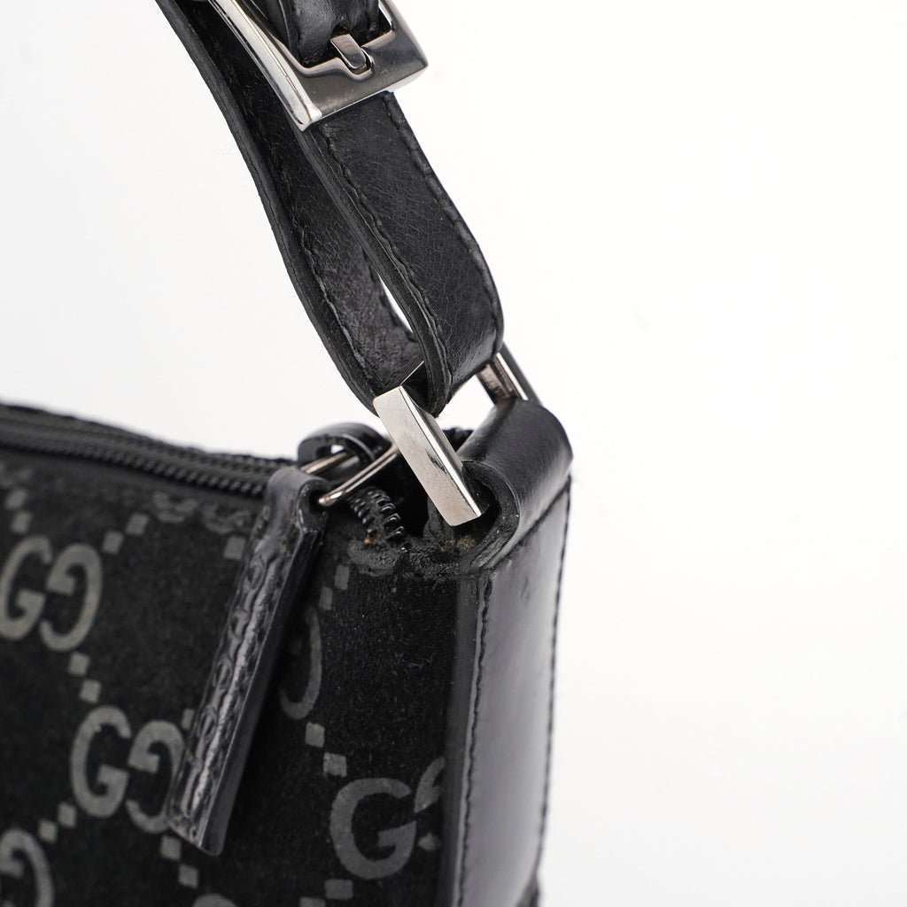 1997 Black Suede GG Shoulder Bag