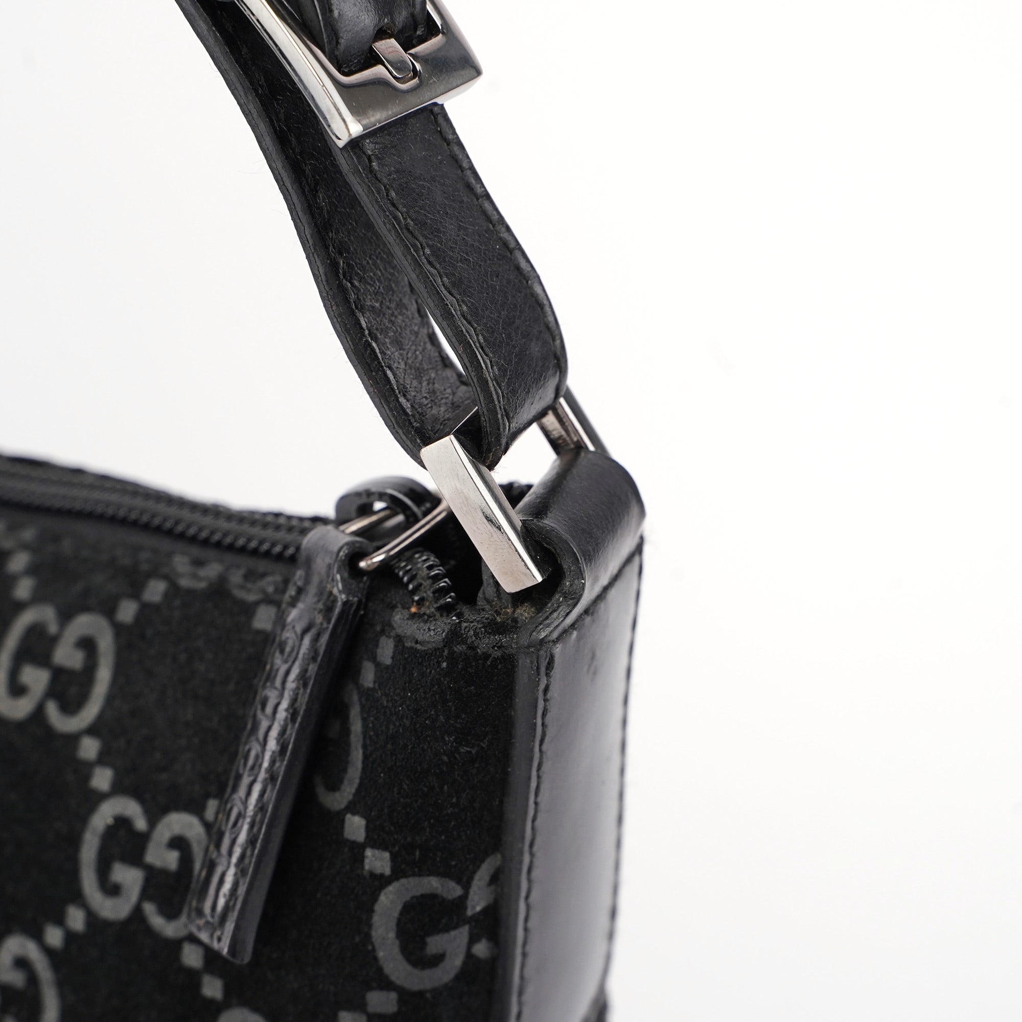 1997 Black Suede GG Shoulder Bag