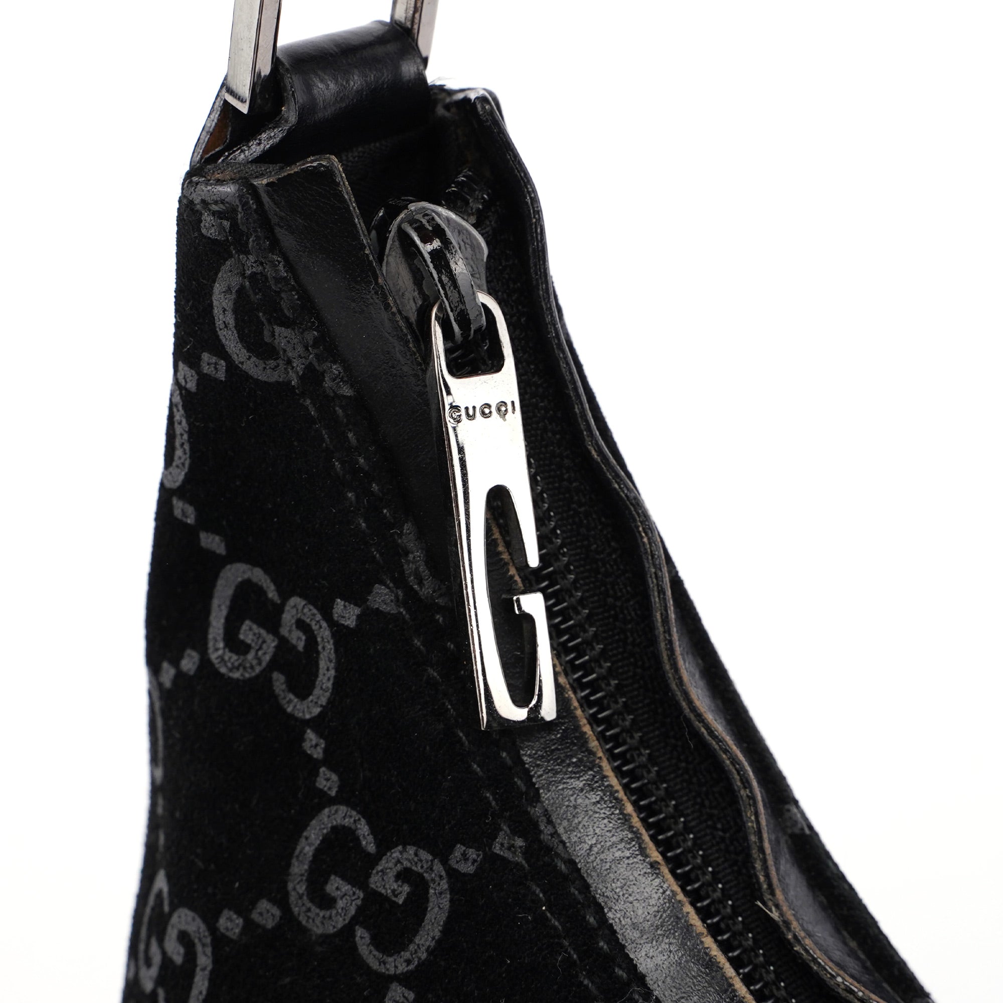1997 Black Suede GG Shoulder Bag