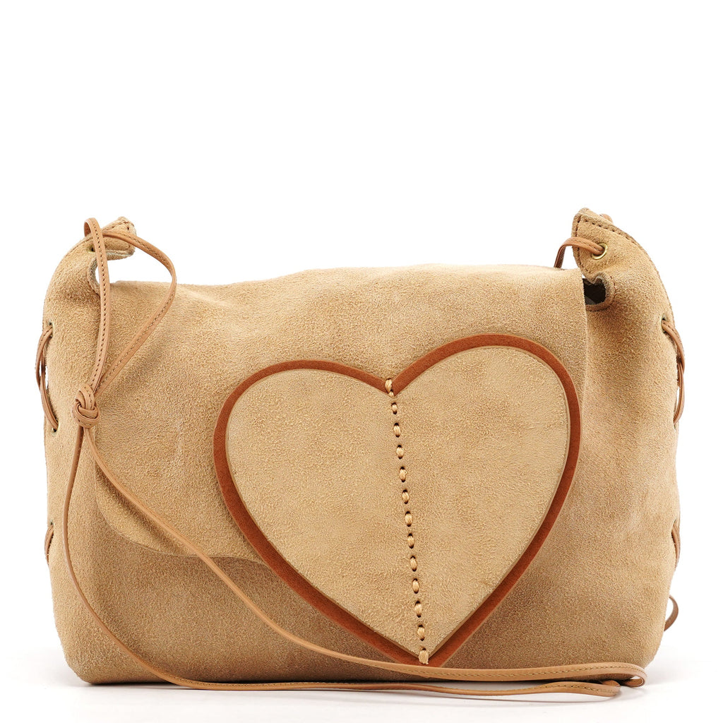 2001 Beige Suede Heart Crossbody Bag
