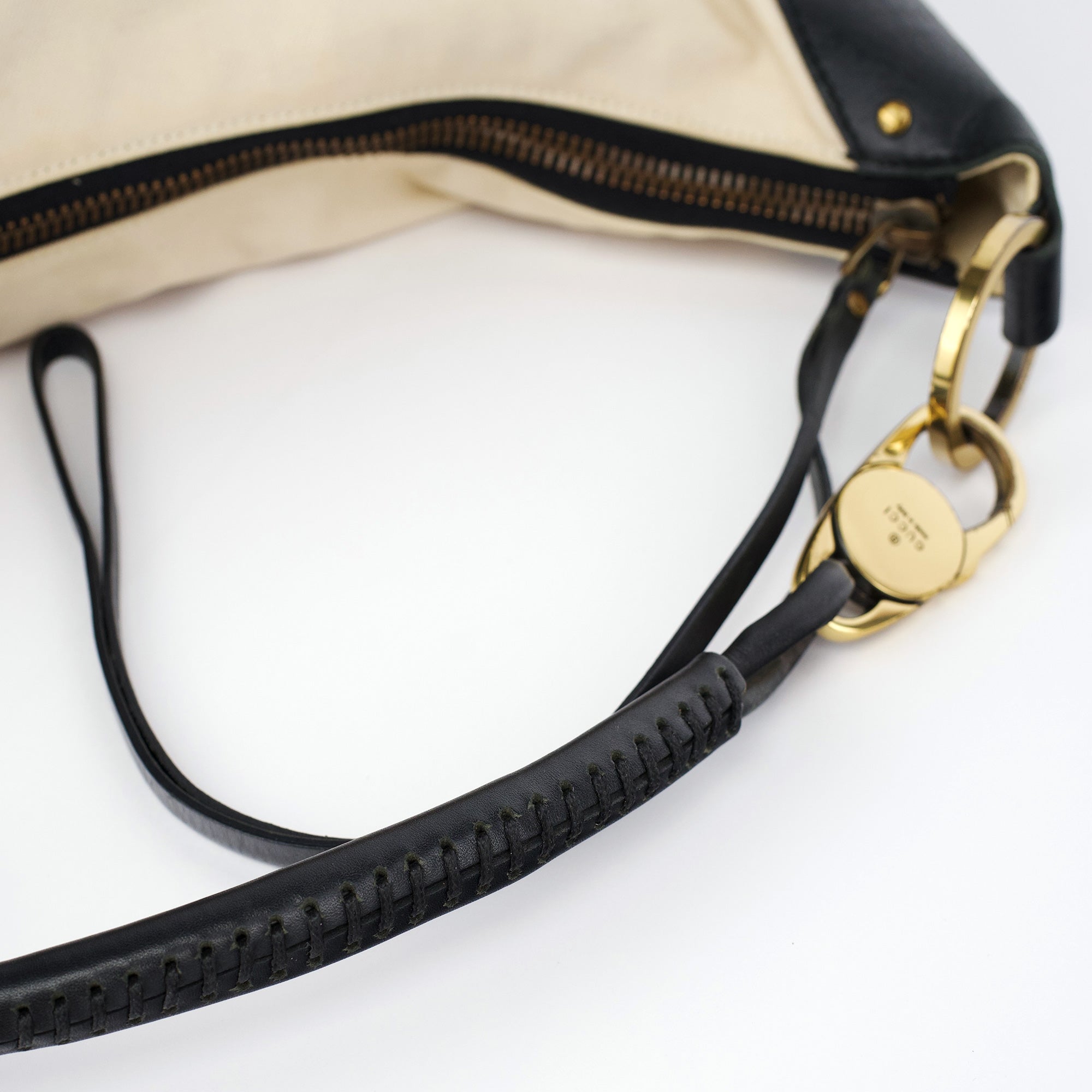 2002 Beige Canvas Hobo Shoulder Bag