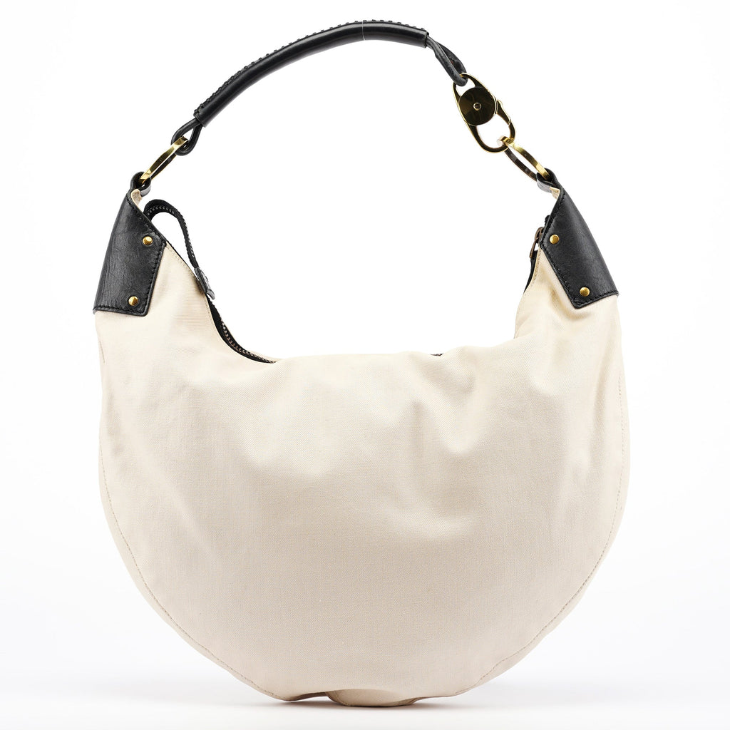 2002 Beige Canvas Hobo Shoulder Bag