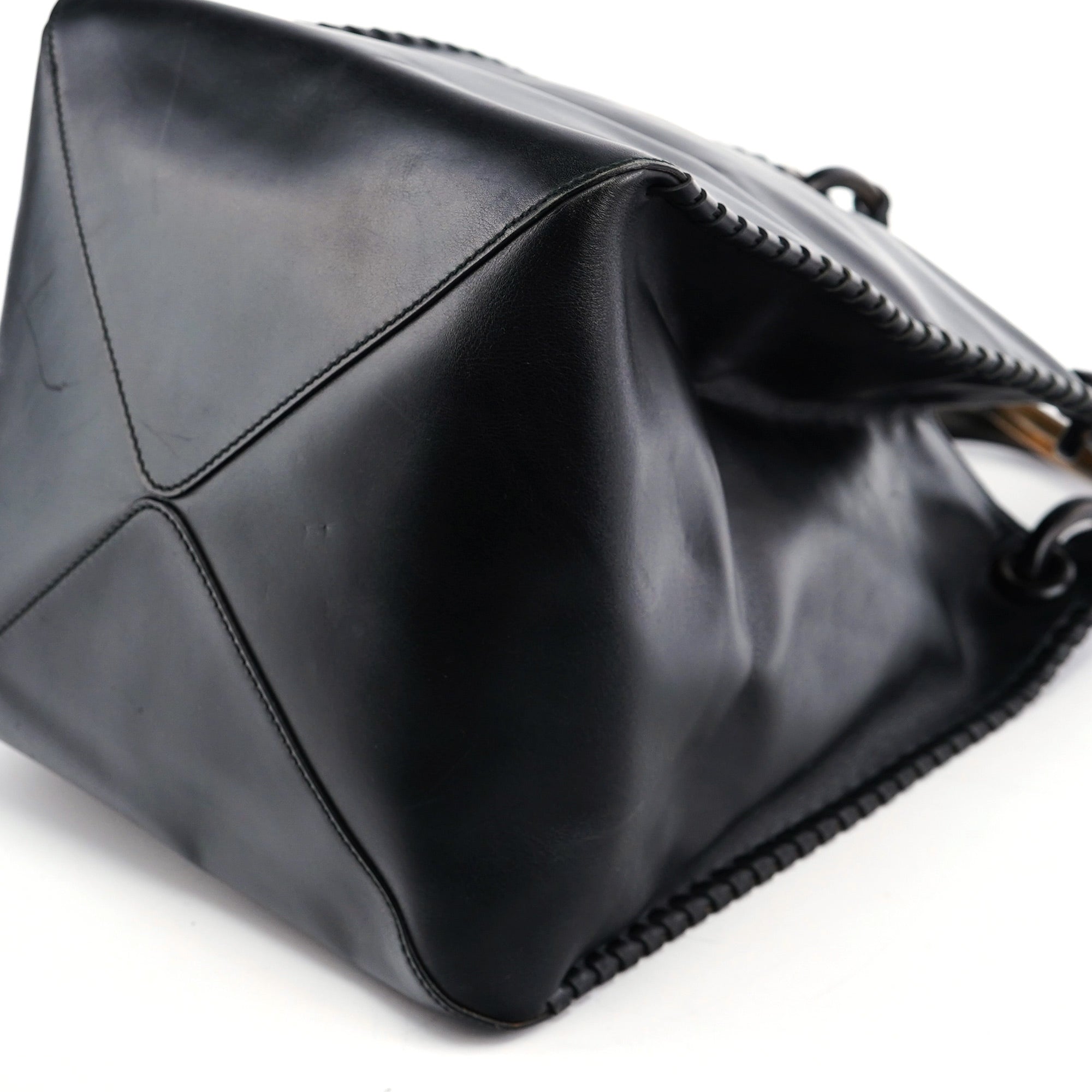 2002 Black Calfskin Wood Handle Bag