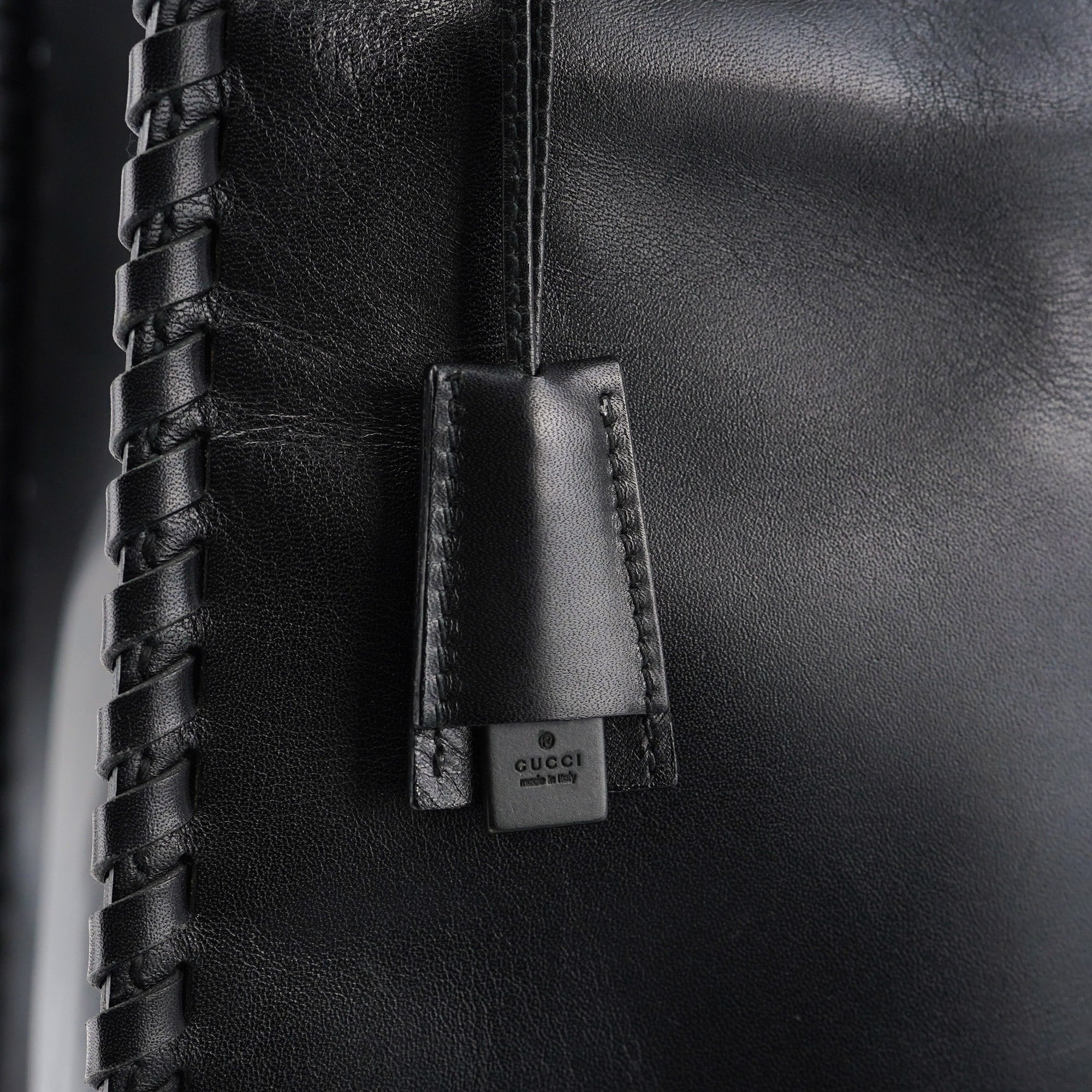 2002 Black Calfskin Wood Handle Bag