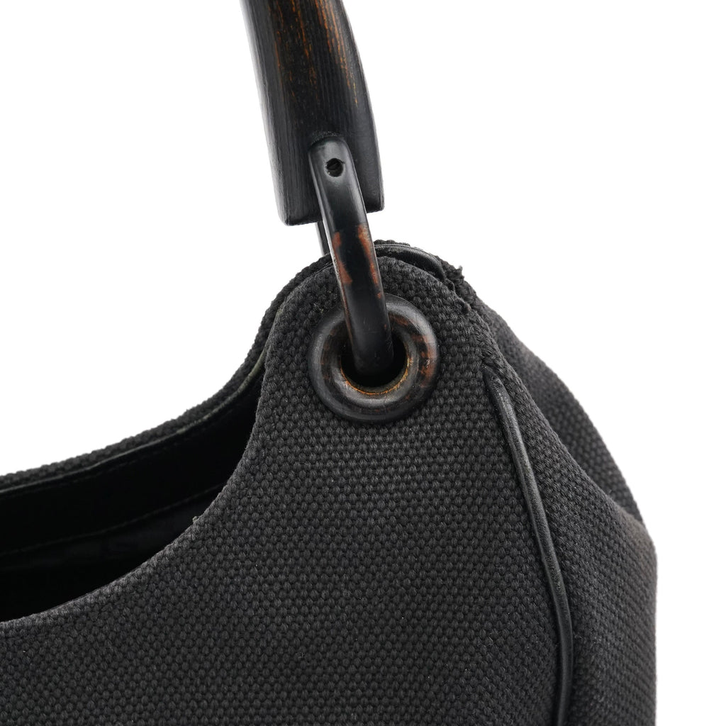 2002 Black Canvas Wood Handle Shoulder Bag