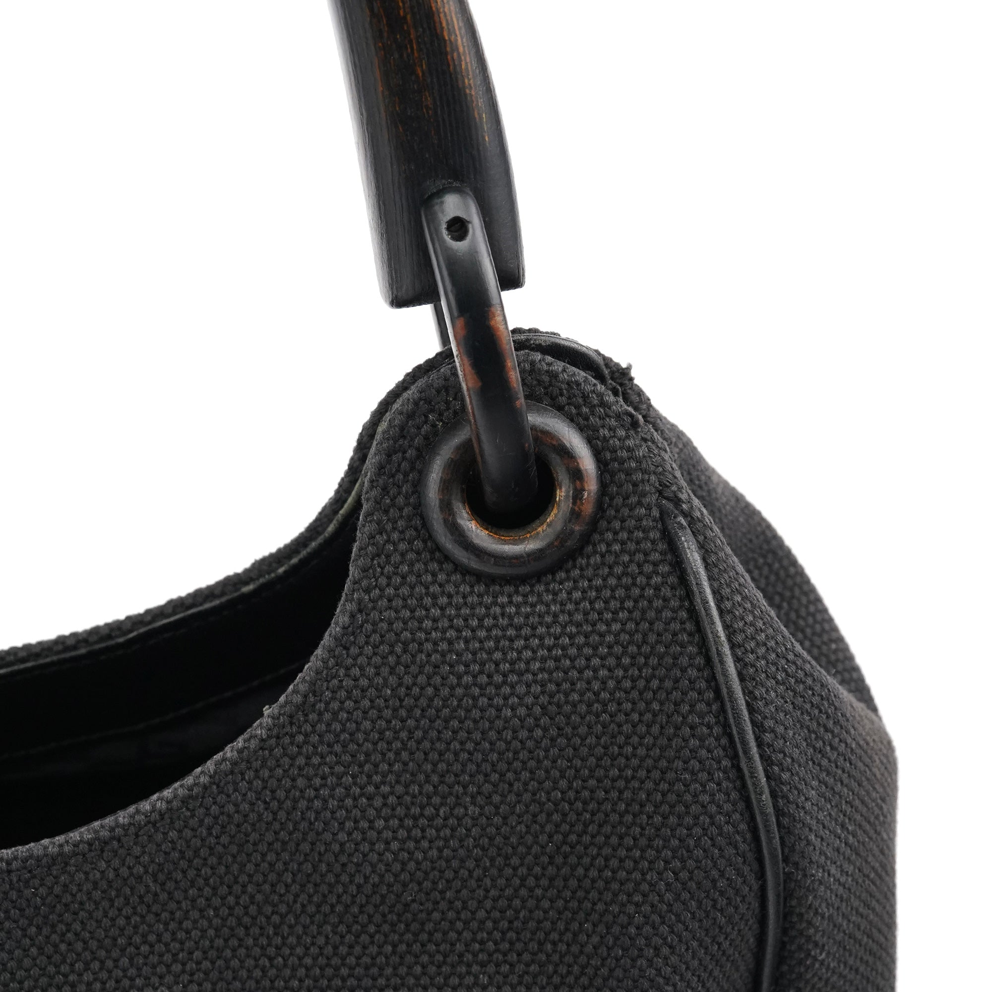 2002 Black Canvas Wood Handle Shoulder Bag