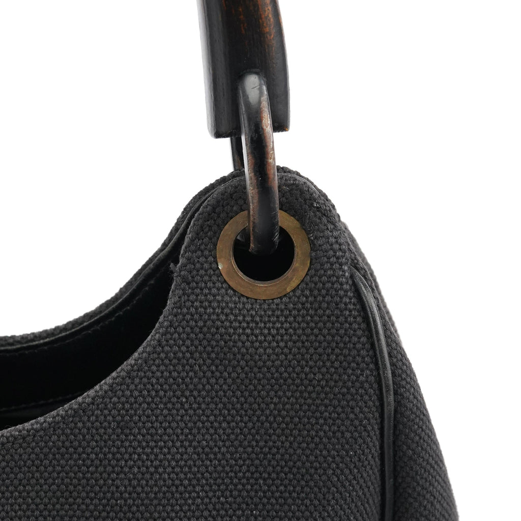 2002 Black Canvas Wood Handle Shoulder Bag