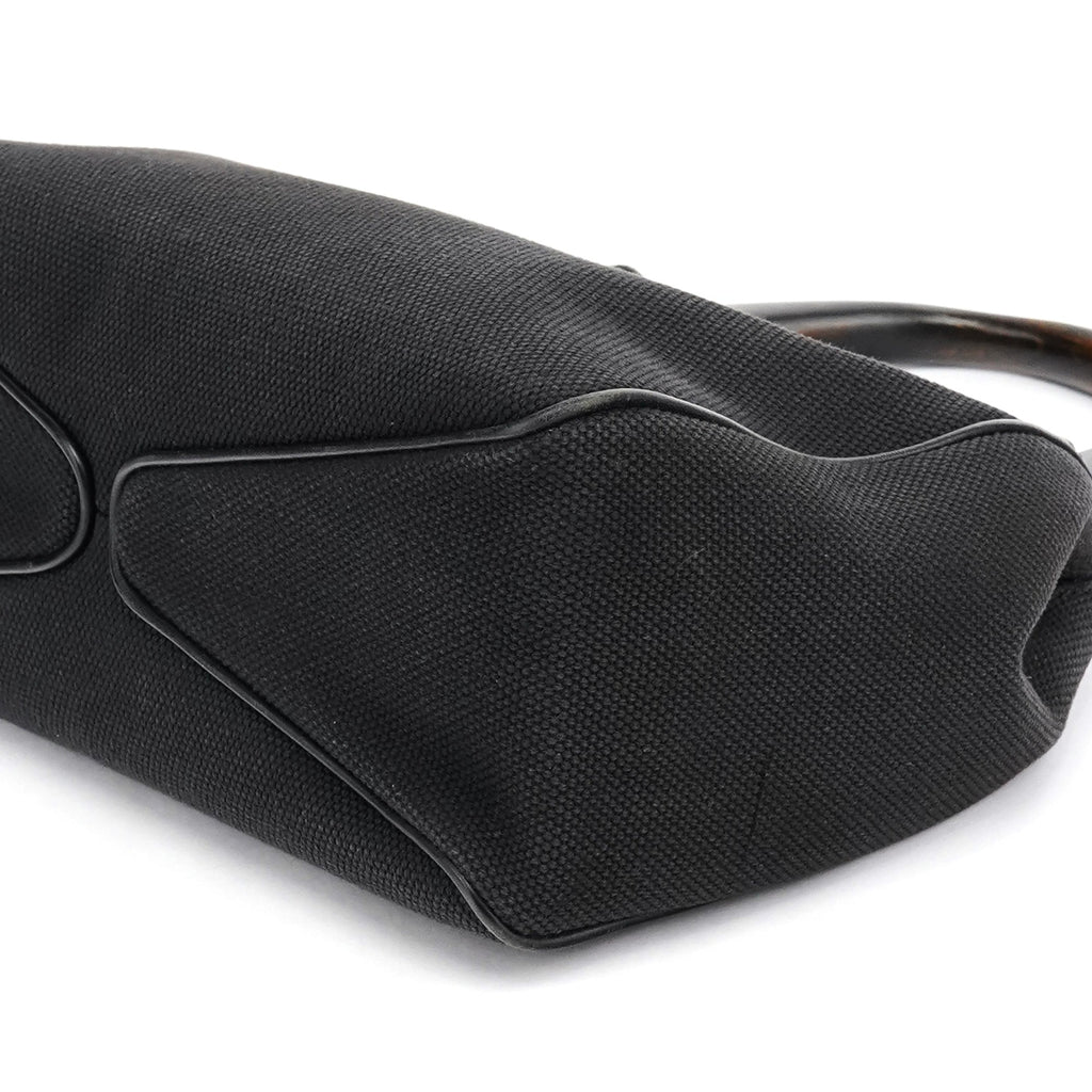 2002 Black Canvas Wood Handle Shoulder Bag