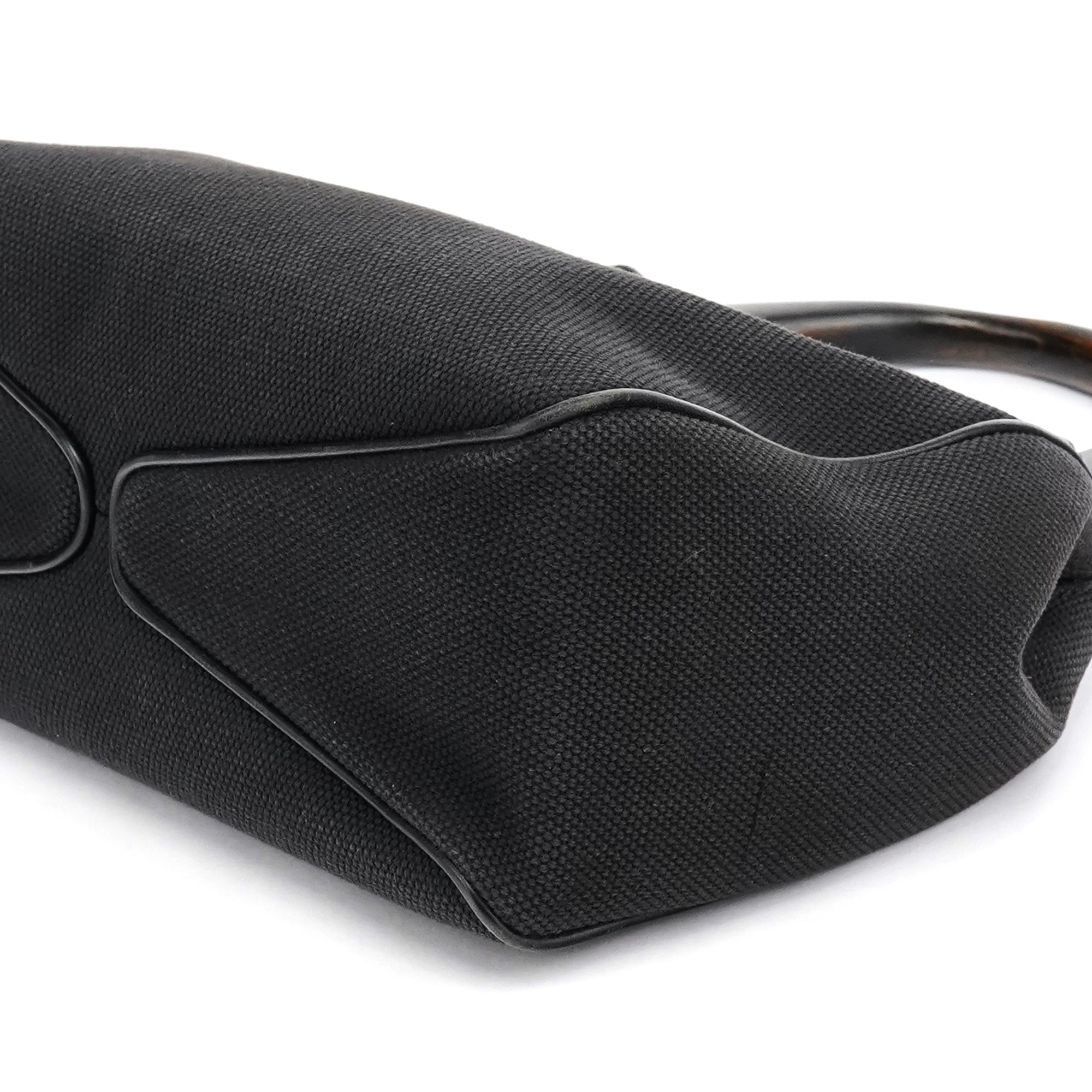 2002 Black Canvas Wood Handle Shoulder Bag