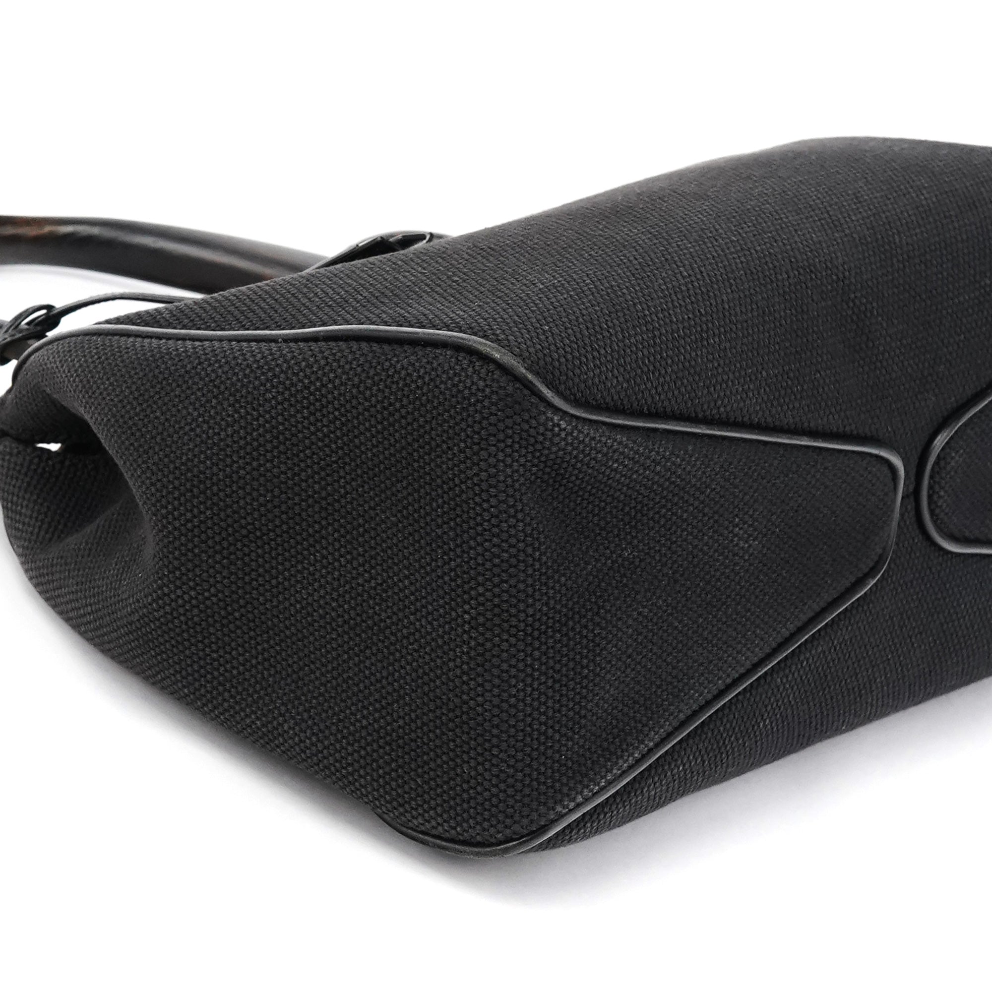 2002 Black Canvas Wood Handle Shoulder Bag