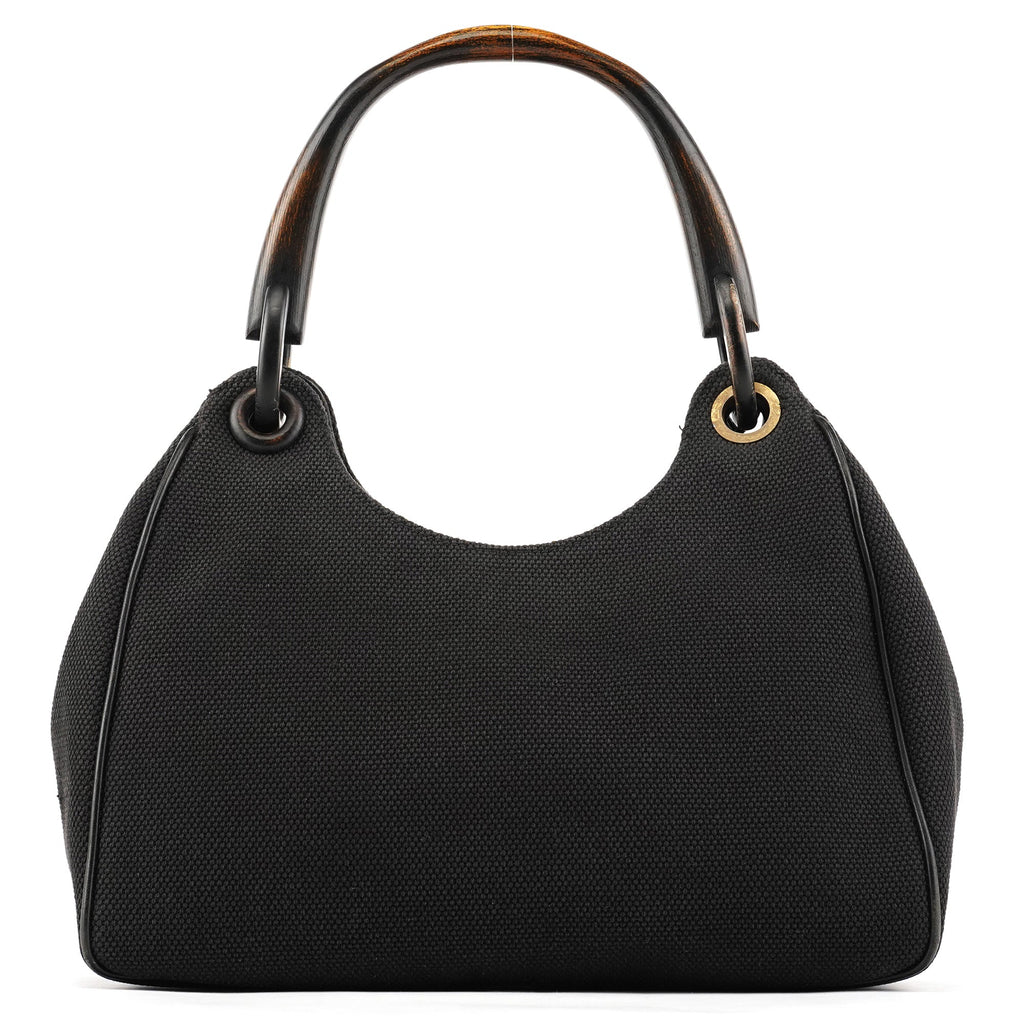 2002 Black Canvas Wood Handle Shoulder Bag