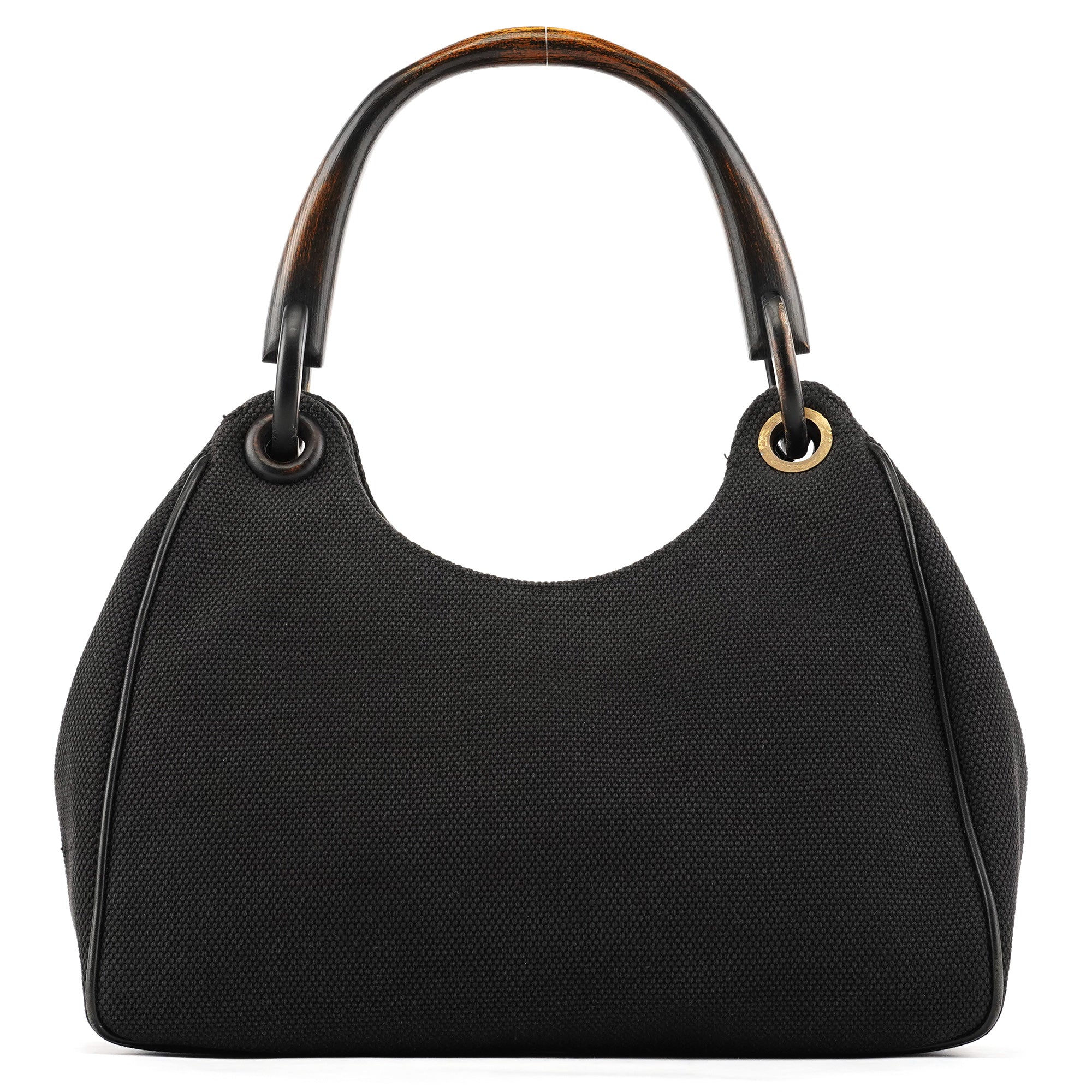 2002 Black Canvas Wood Handle Shoulder Bag