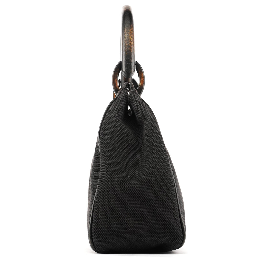 2002 Black Canvas Wood Handle Shoulder Bag
