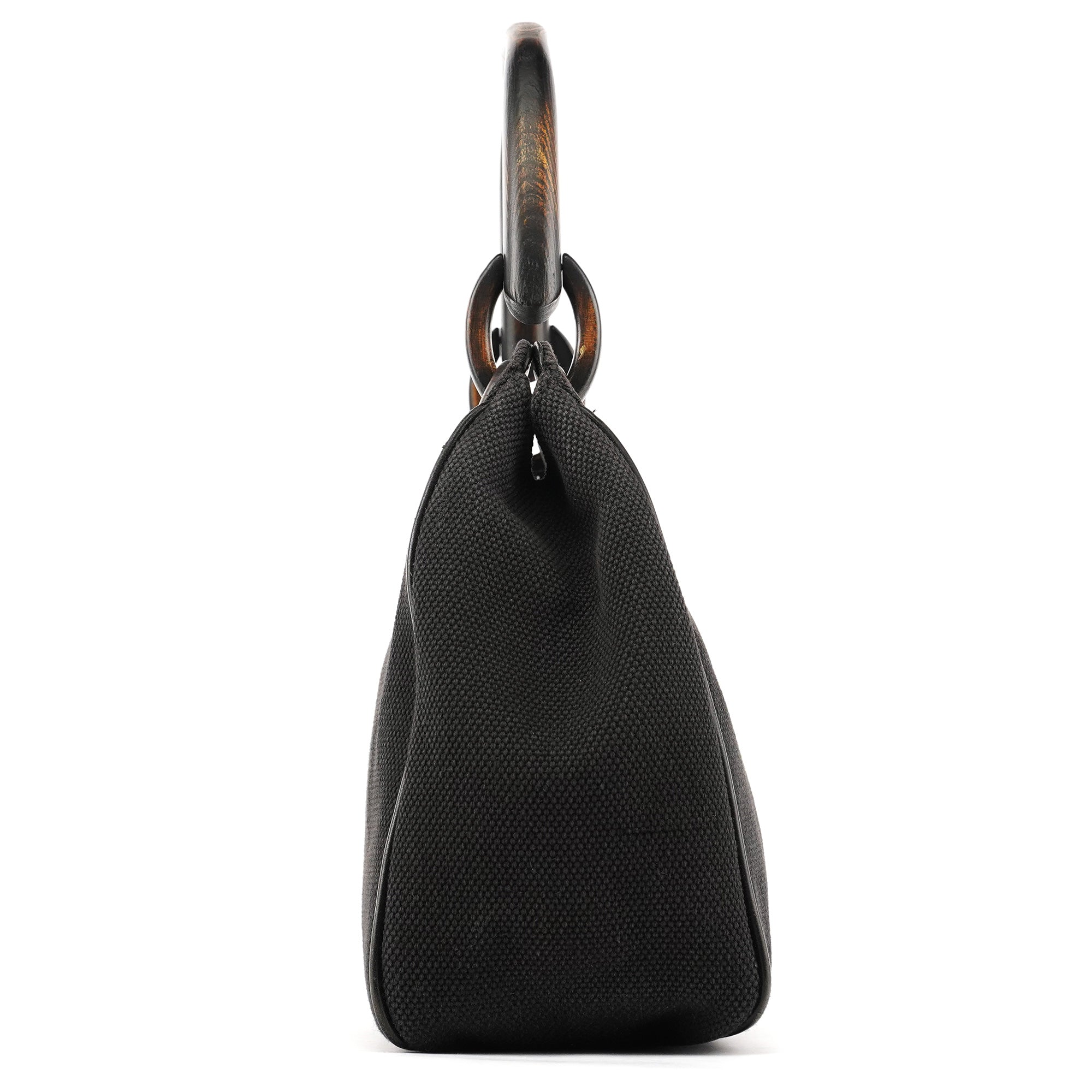2002 Black Canvas Wood Handle Shoulder Bag