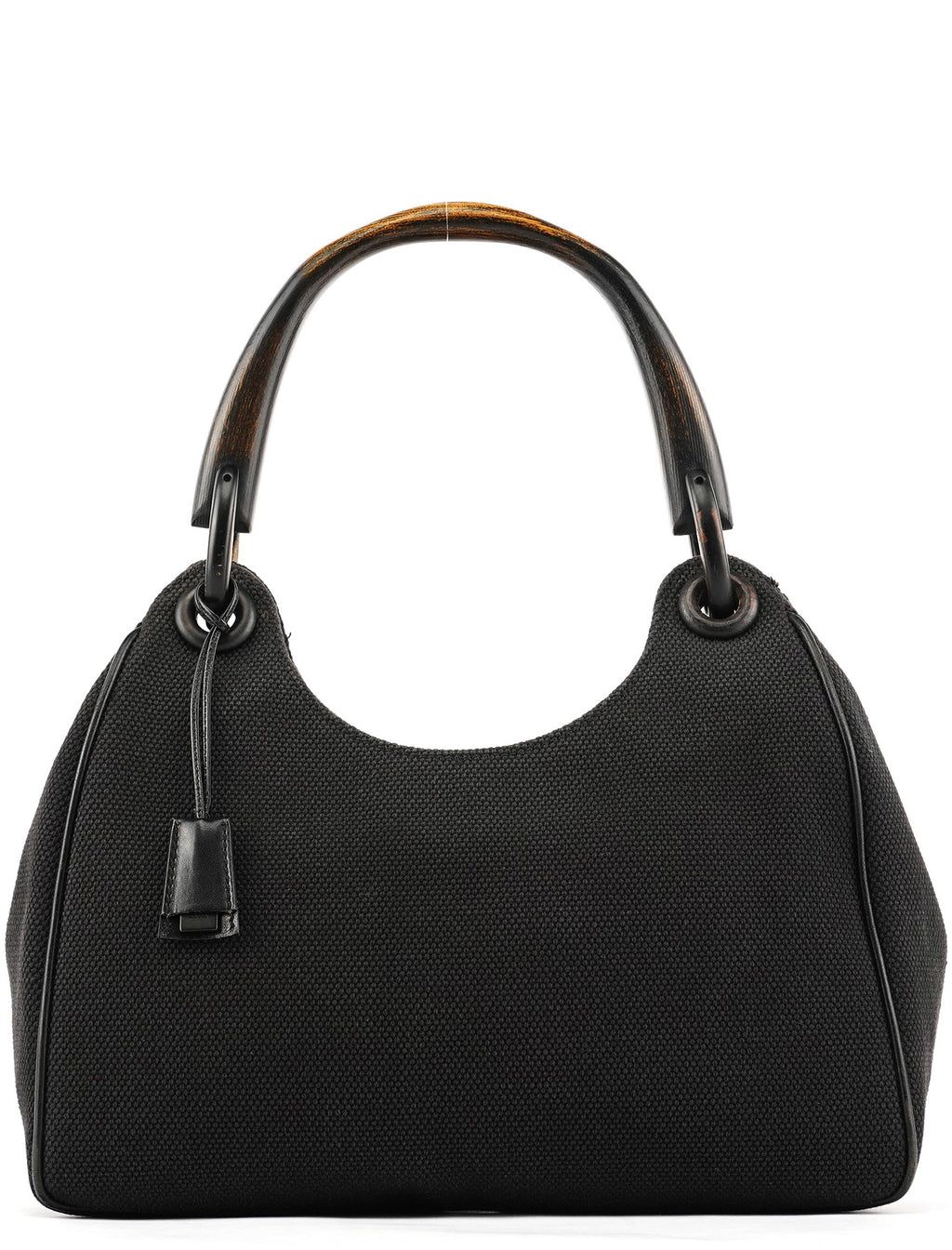 2002 Black Canvas Wood Handle Shoulder Bag