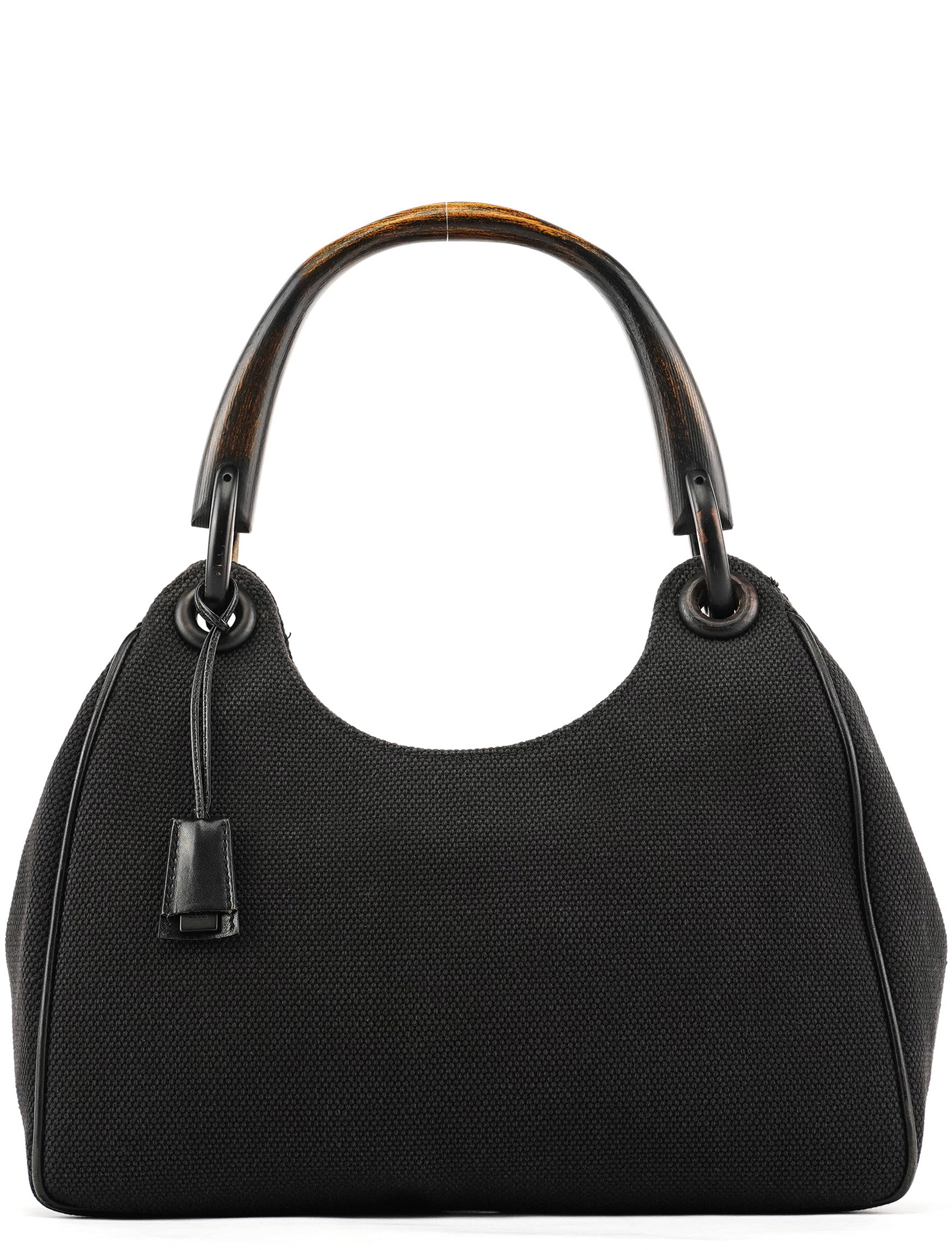 2002 Black Canvas Wood Handle Shoulder Bag