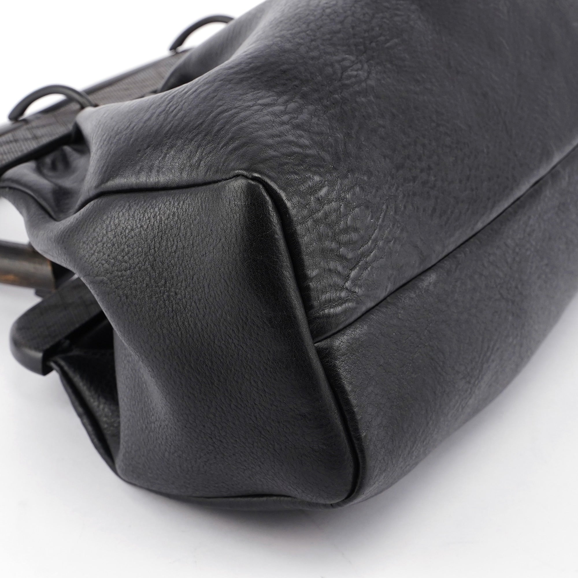 2002 Black Leather Runway Wood Handle Bag