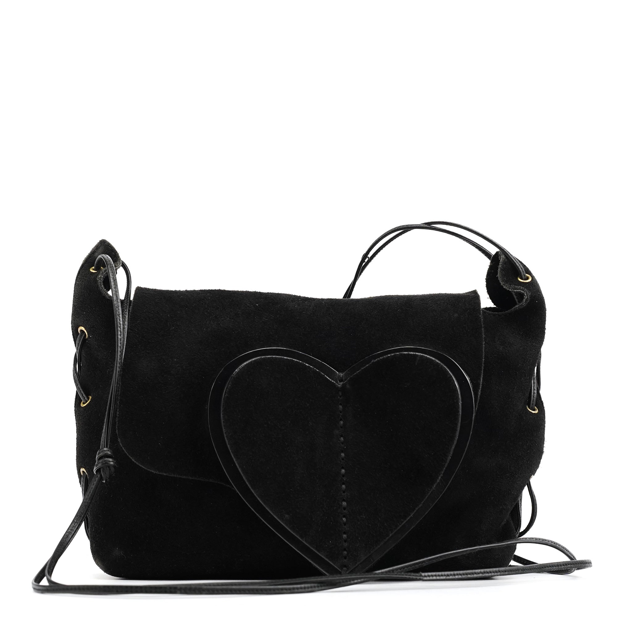 2002 Black Suede Heart Crossbody Bag